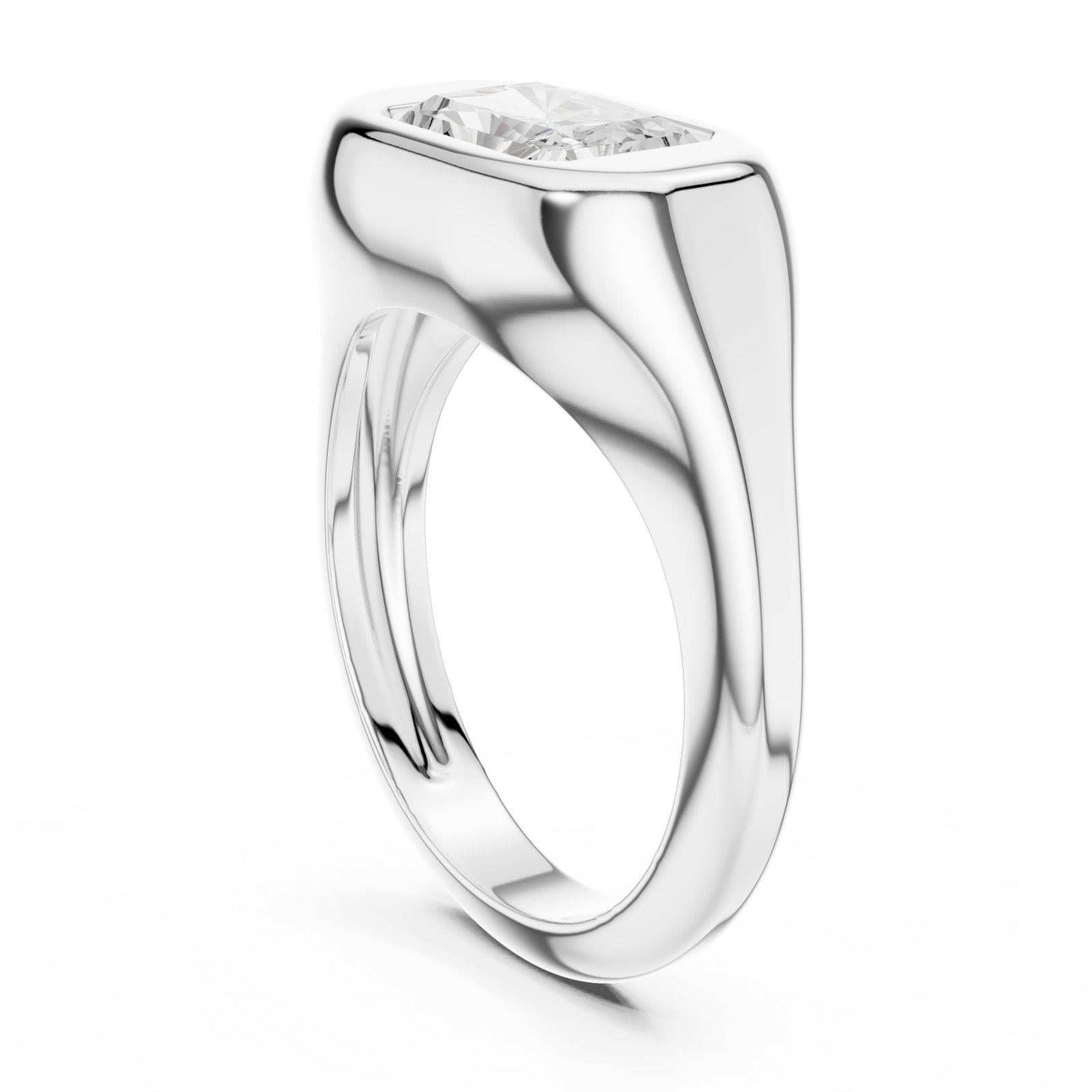 Katia Radiant Bezel Set Signet Engagement Ring in white gold