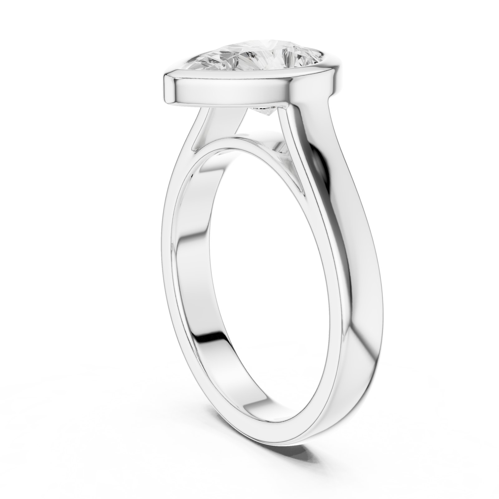 Karina Pear Wide Bezel Solitaire Engagement Ring in white gold