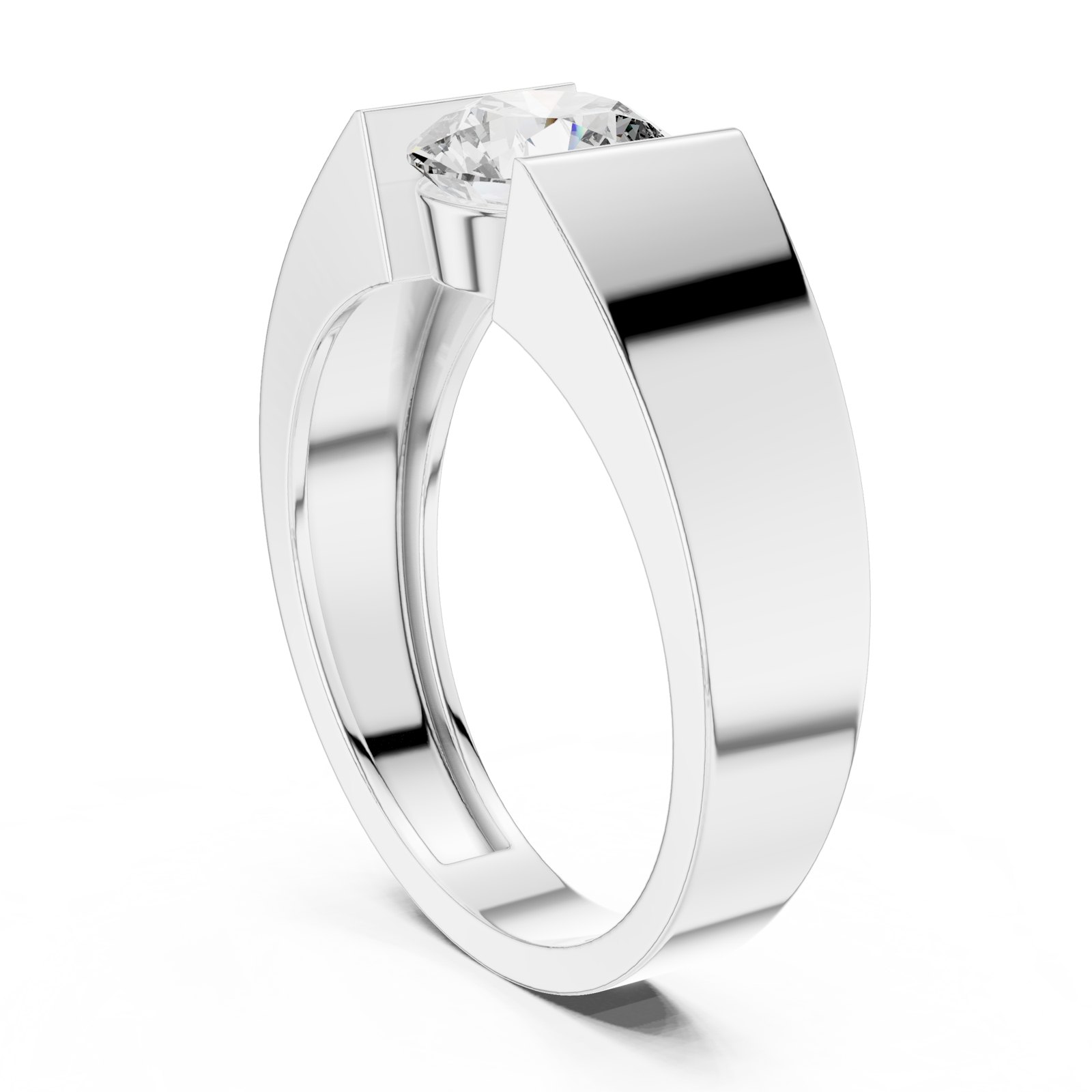 Caspian Men's Tension Style Round Diamond Solitaire Ring in white gold