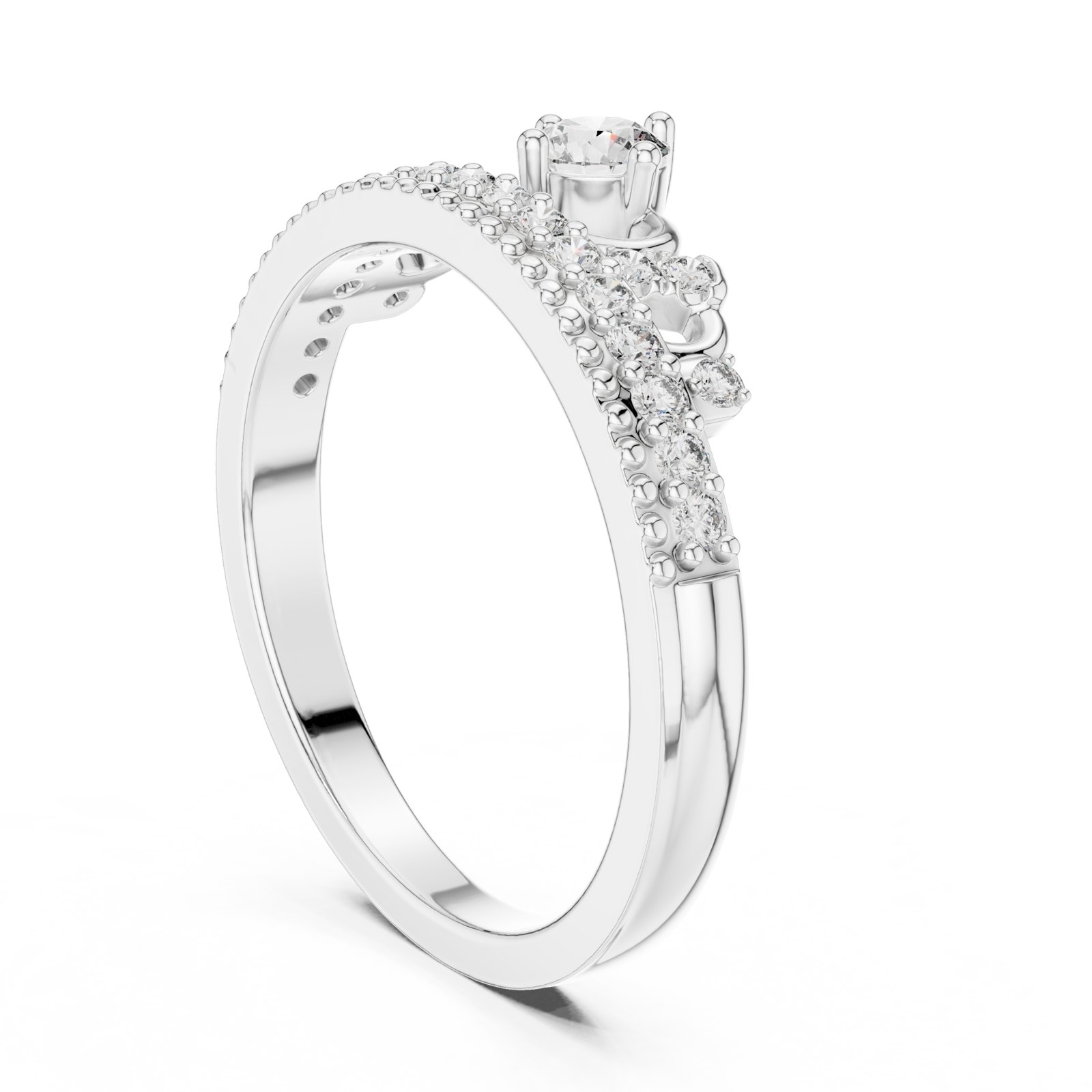 Lilja Tiara Crown Ring with Beaded Pavé Band in white gold