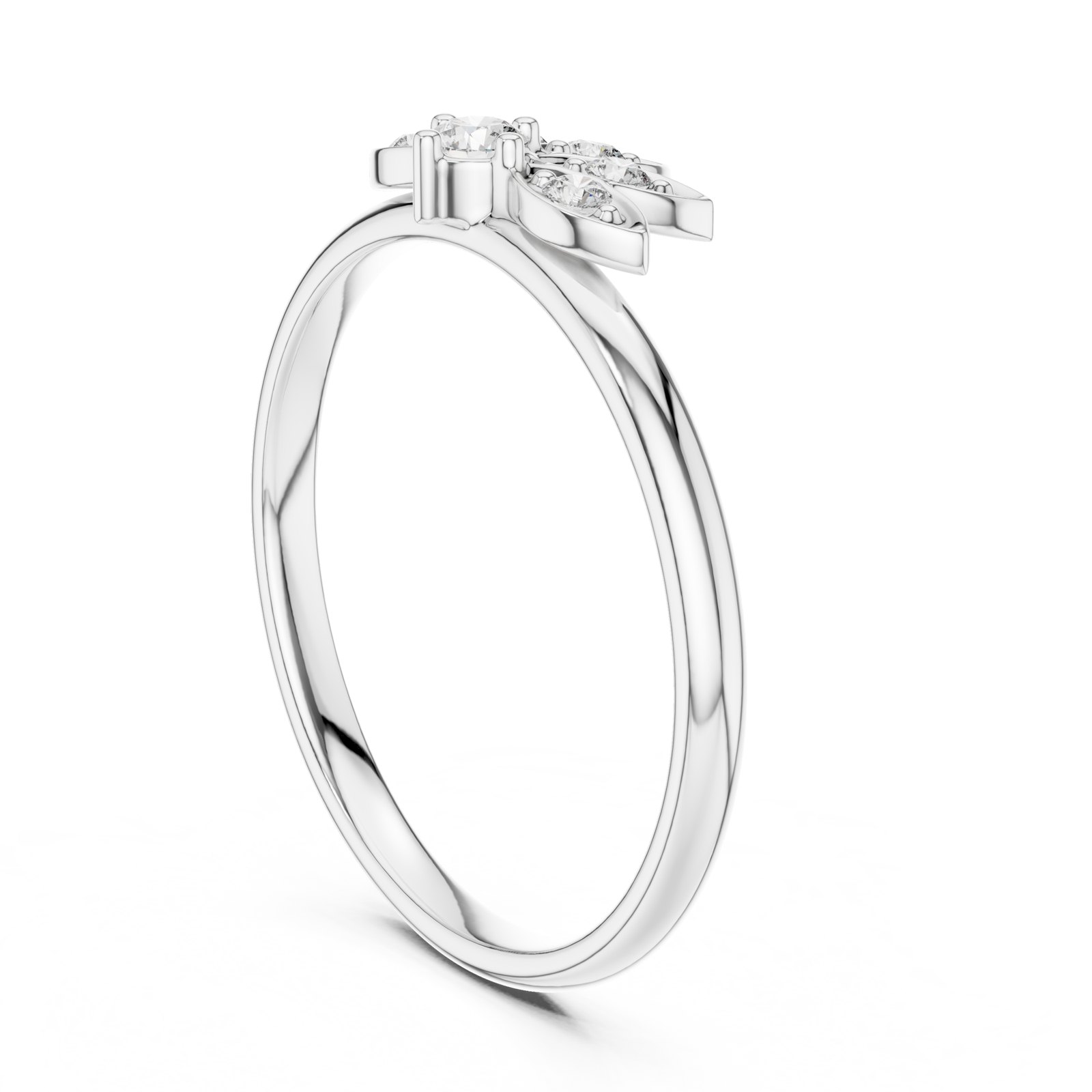 Maike Asymmetric Petal Cluster Ring with Slim Band in white gold