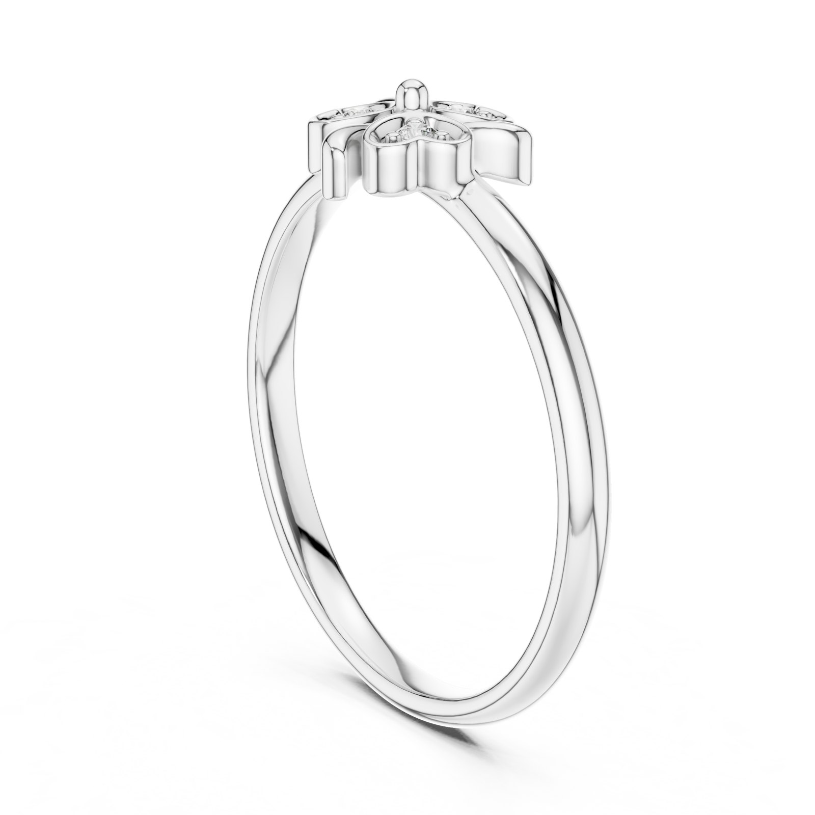 Marica Shamrock Clover Diamond Ring with Slim Band in white gold