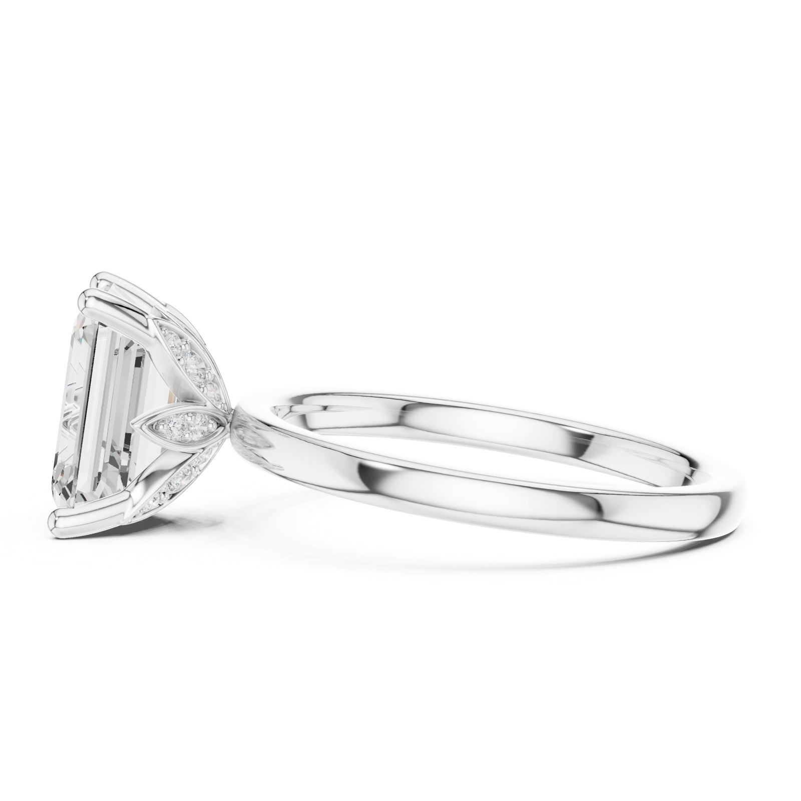 Hermia Emerald Cut Hidden Halo Engagement Ring in white gold