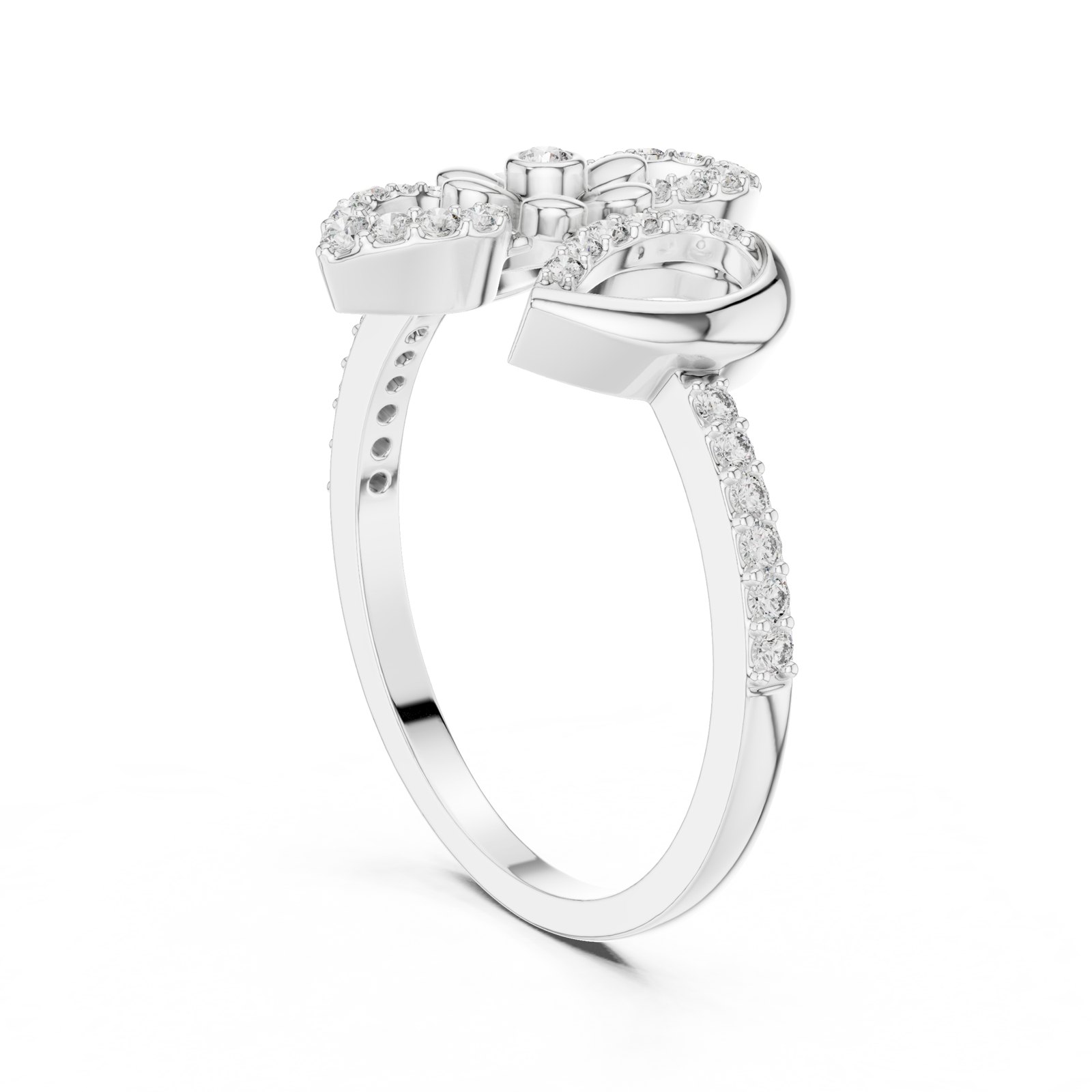 Florine Pavé Bloom Ring with Looped Petals in white gold