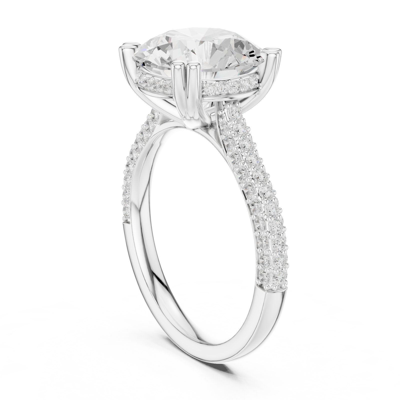 Carmela Round Hidden Halo Pavé Engagement Ring in white gold
