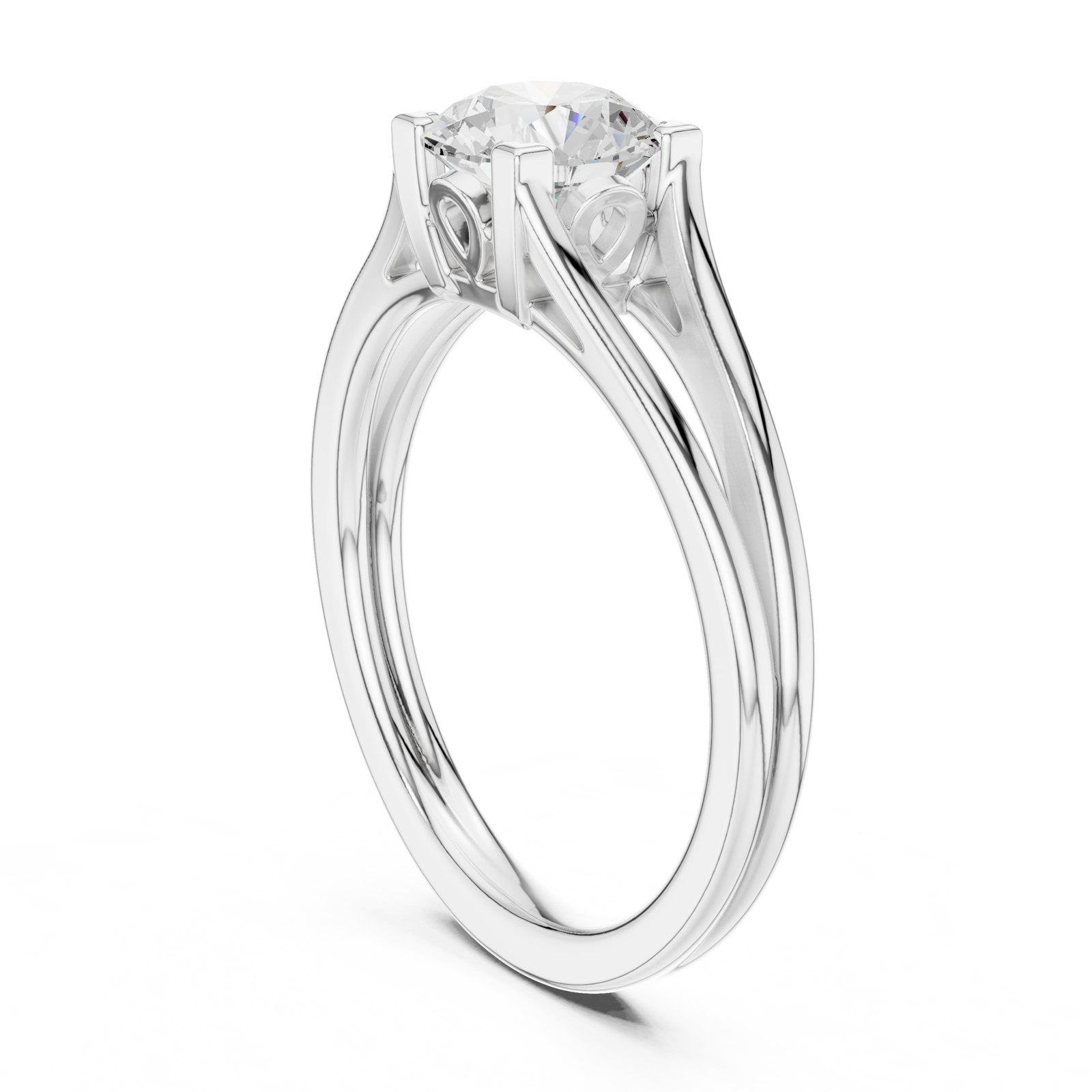 Beata Round Split Shank Solitaire with Scroll Loops in white gold