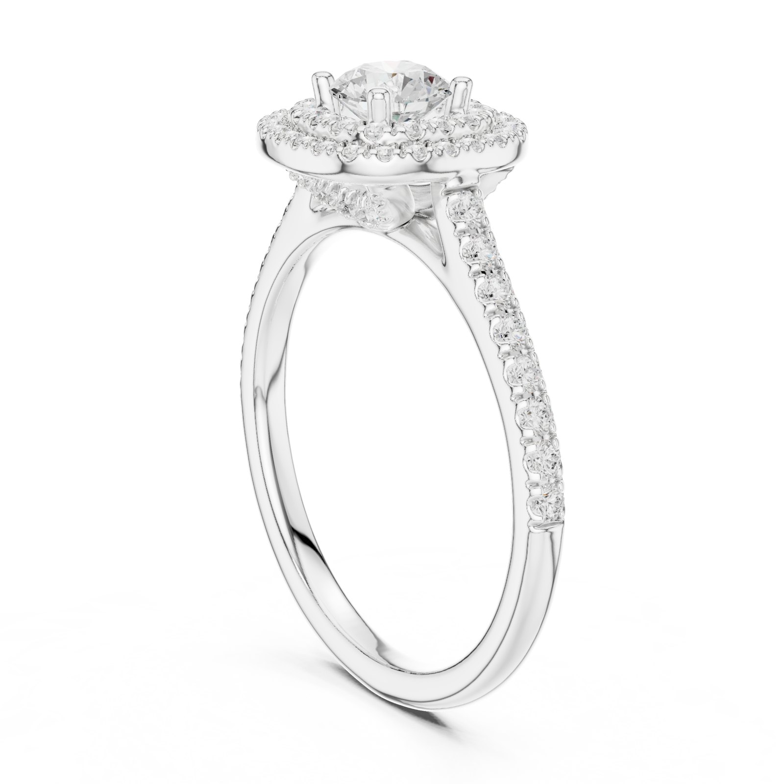 Frederika Round Double Halo Engagement Ring with Pavé Shoulders in white gold