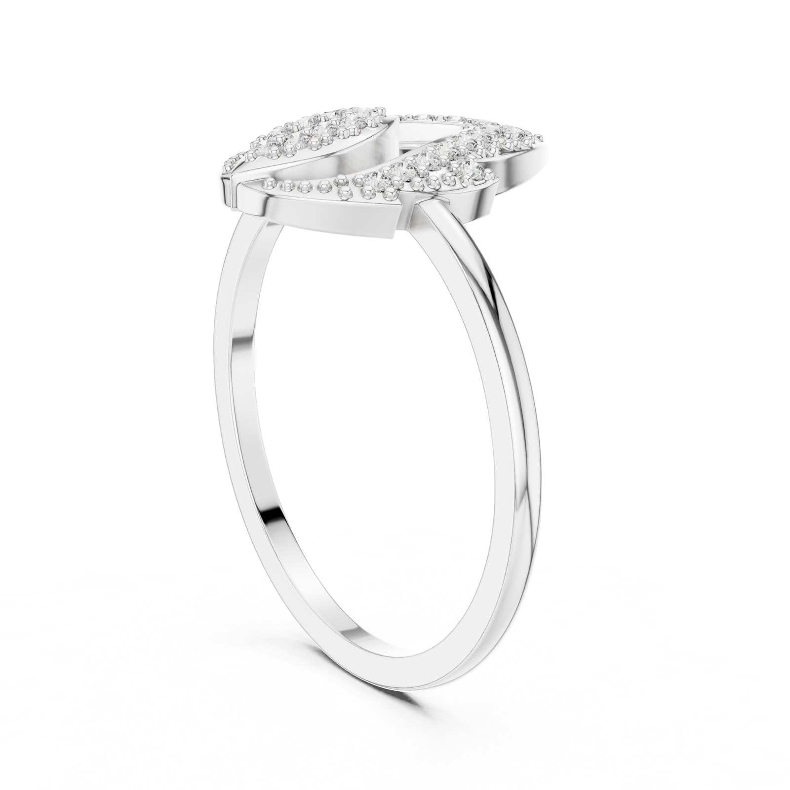 Cinzia Pavé Leaf Pair Ring with Open Design in white gold