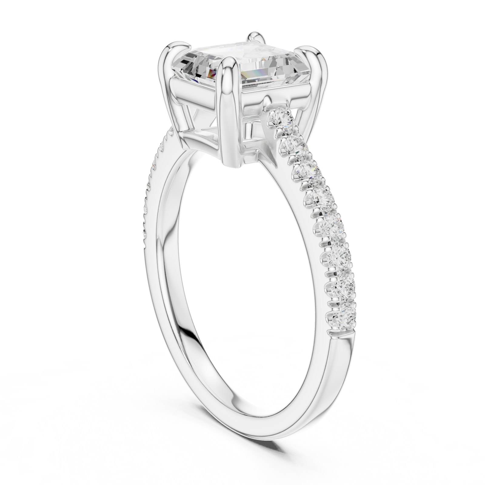 Eden Cushion Cut Solitaire Engagement Ring with Pavé Band in white gold