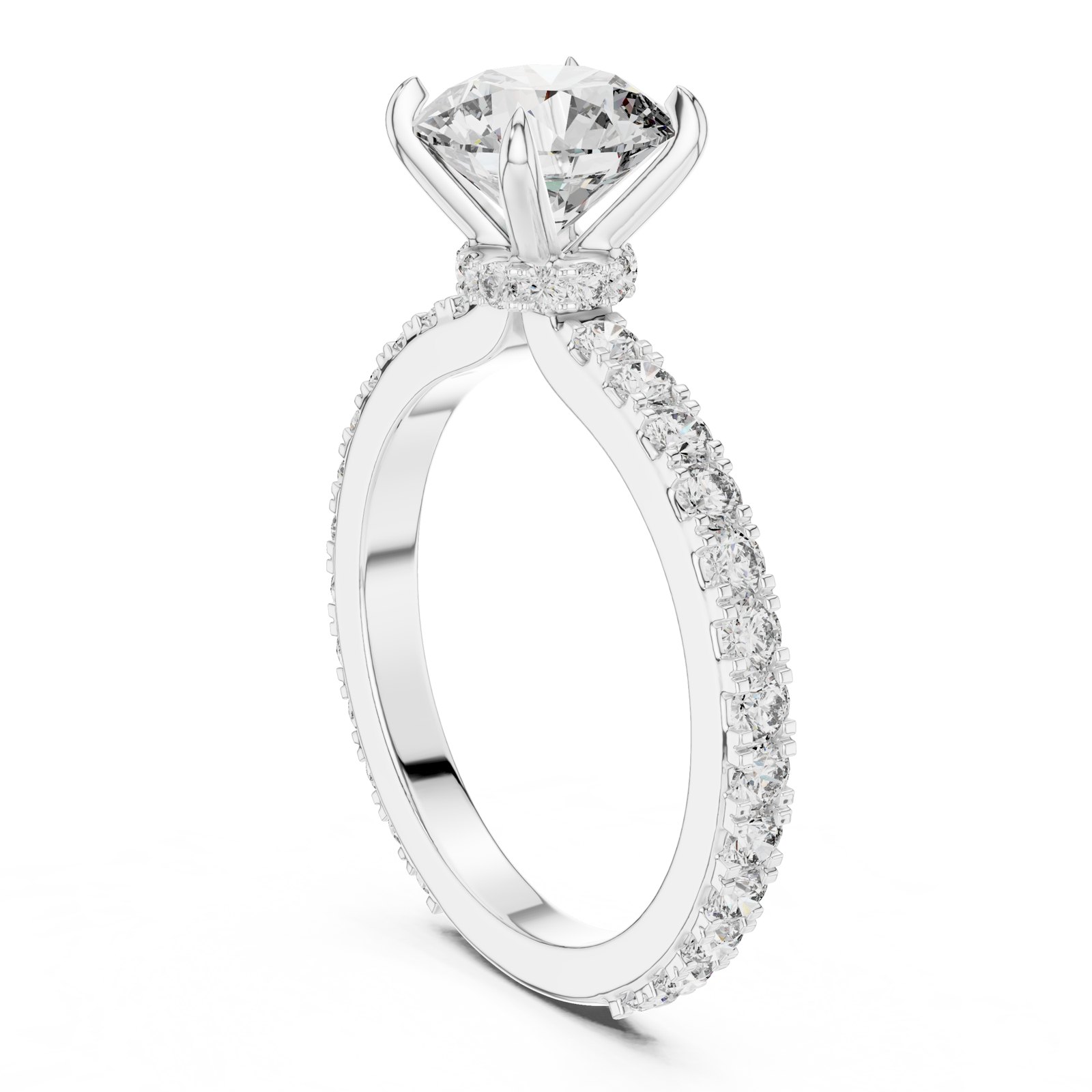 Amalia Round Hidden Halo Pavé Engagement Ring in white gold