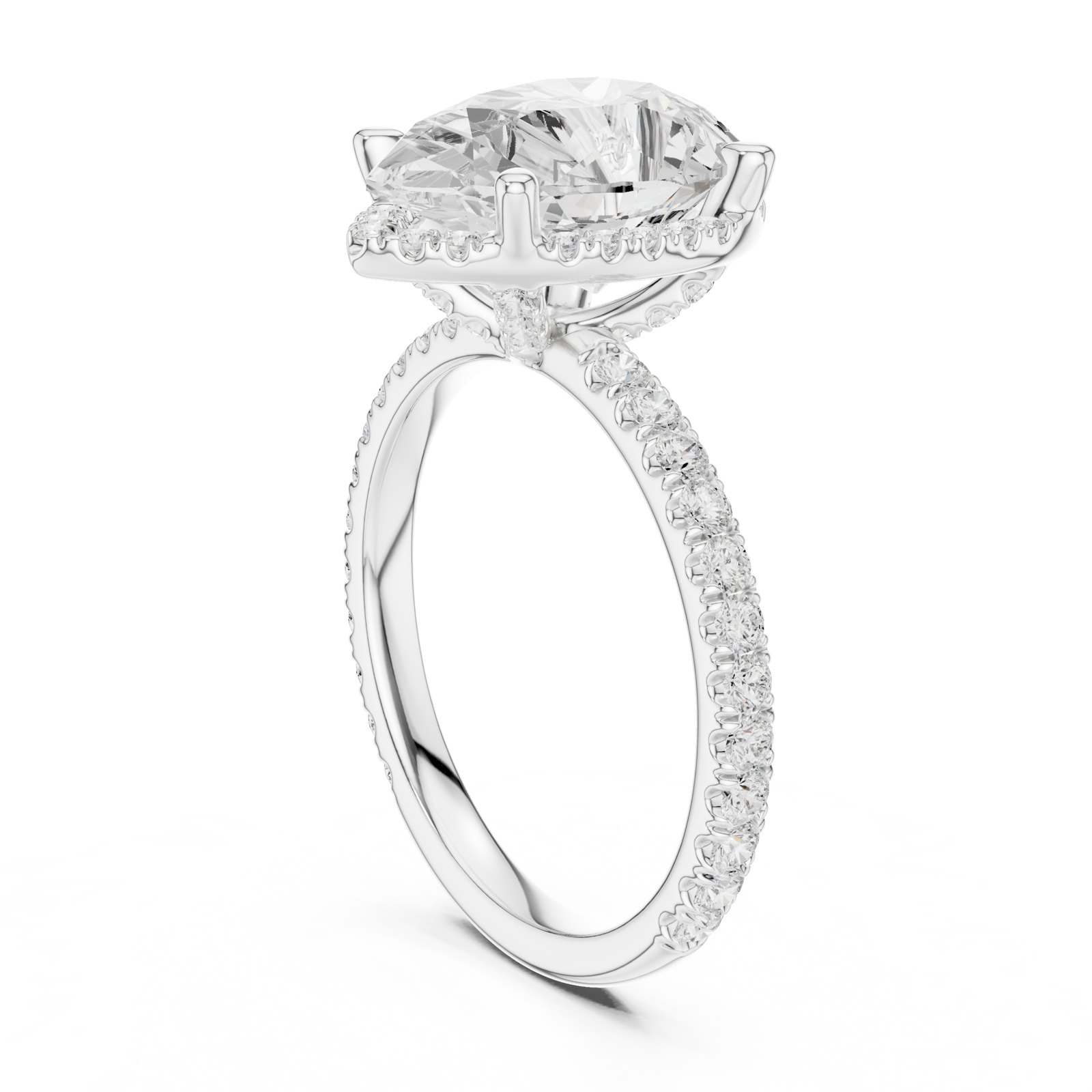 Holly Pear Hidden Halo Pavé Engagement Ring in white gold