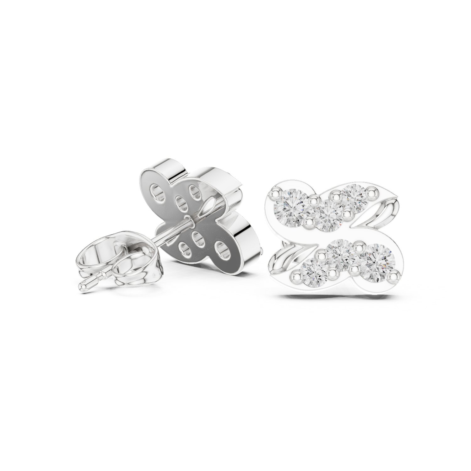 Lisbeth Graduated Butterfly Diamond Stud Earrings in white gold