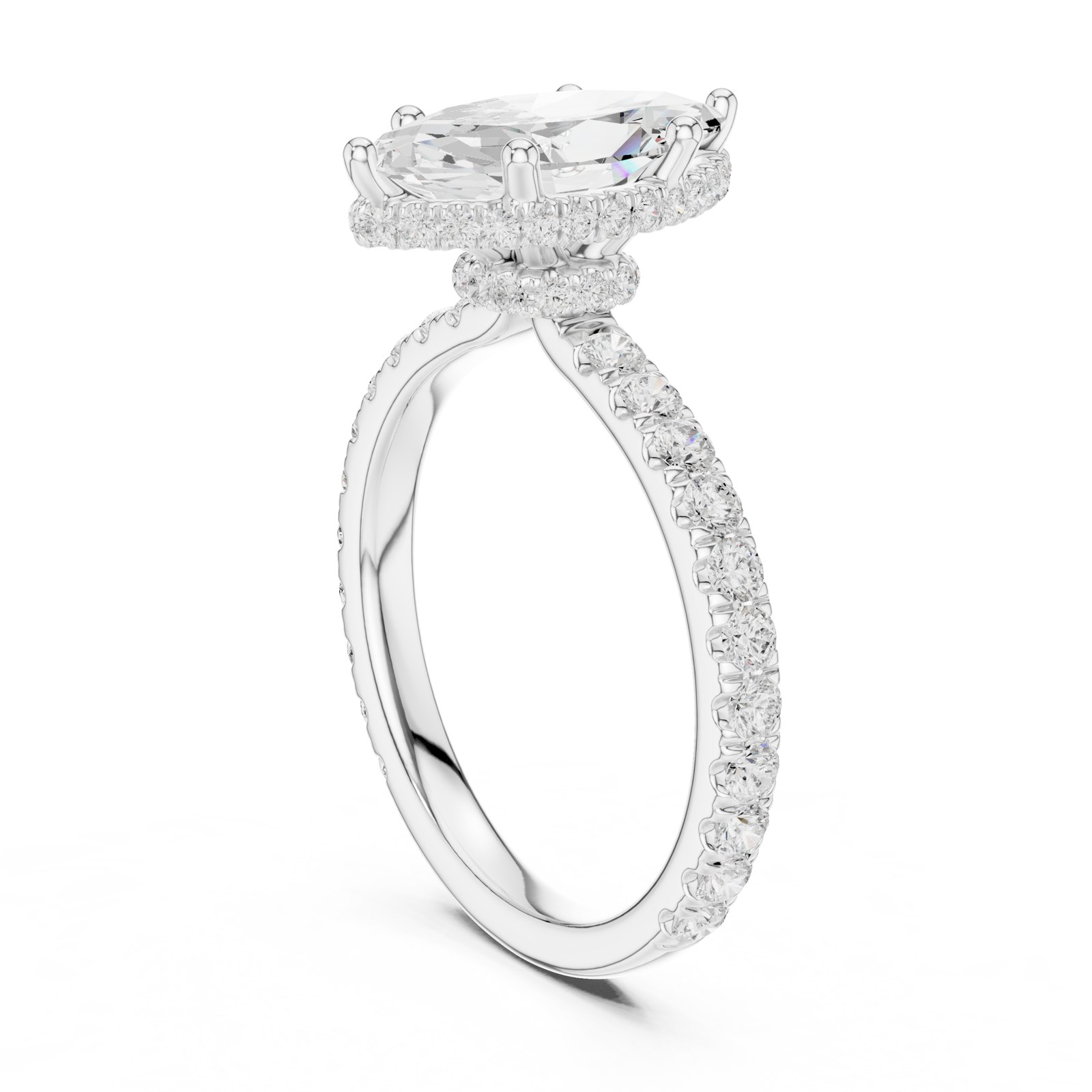 Hilde Marquise Hidden Halo Pavé Engagement Ring in white gold