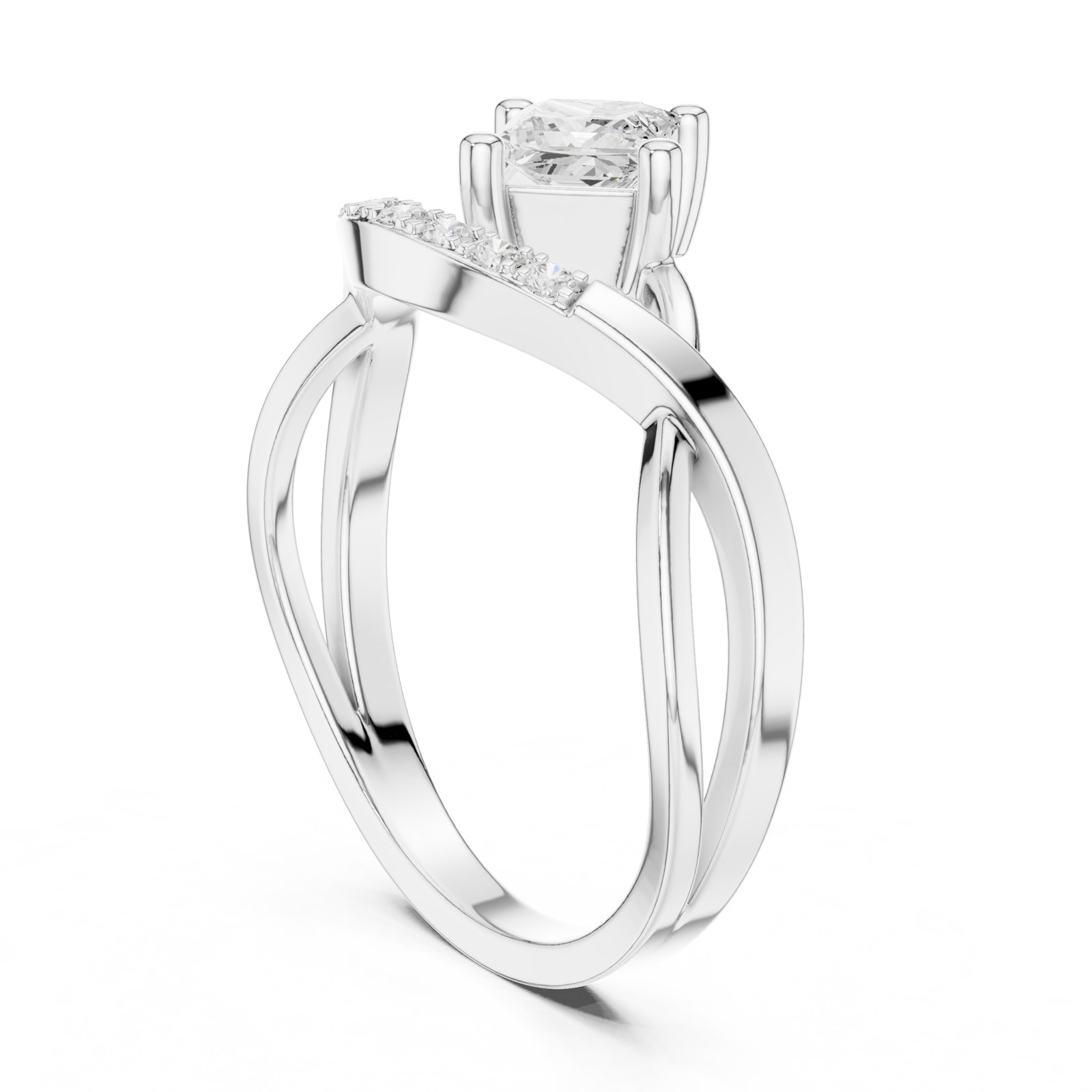 Alida Princess Cut Crossover Engagement Ring with Pavé in white gold
