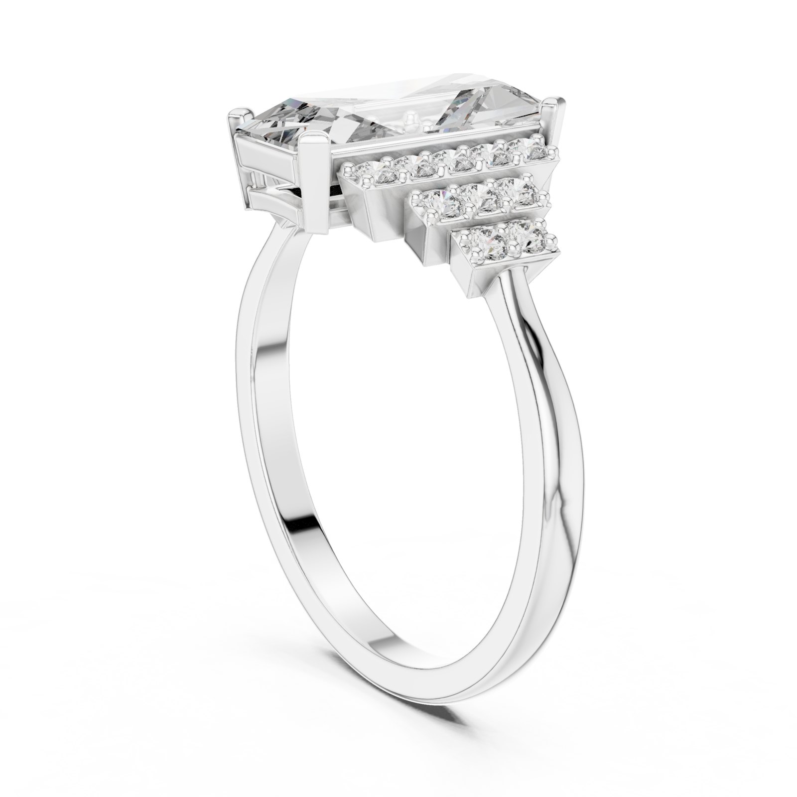 Lilou Emerald Cut Art Deco Engagement Ring in white gold