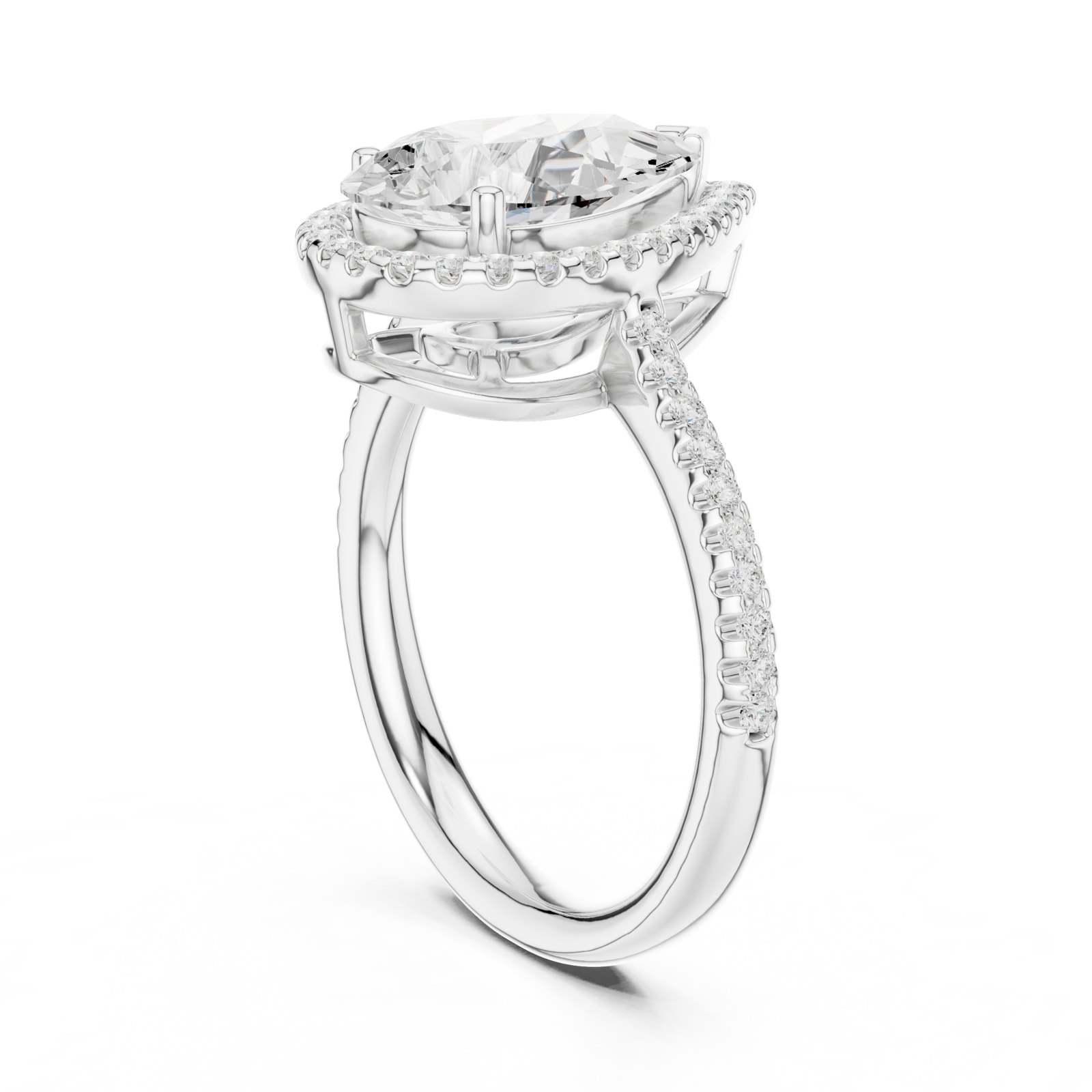 Mae Pear Halo Pavé Engagement Ring in white gold