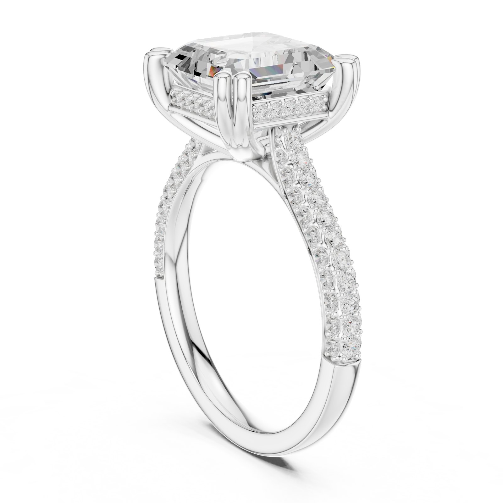 Ena Asscher Hidden Halo Pavé Engagement Ring in white gold