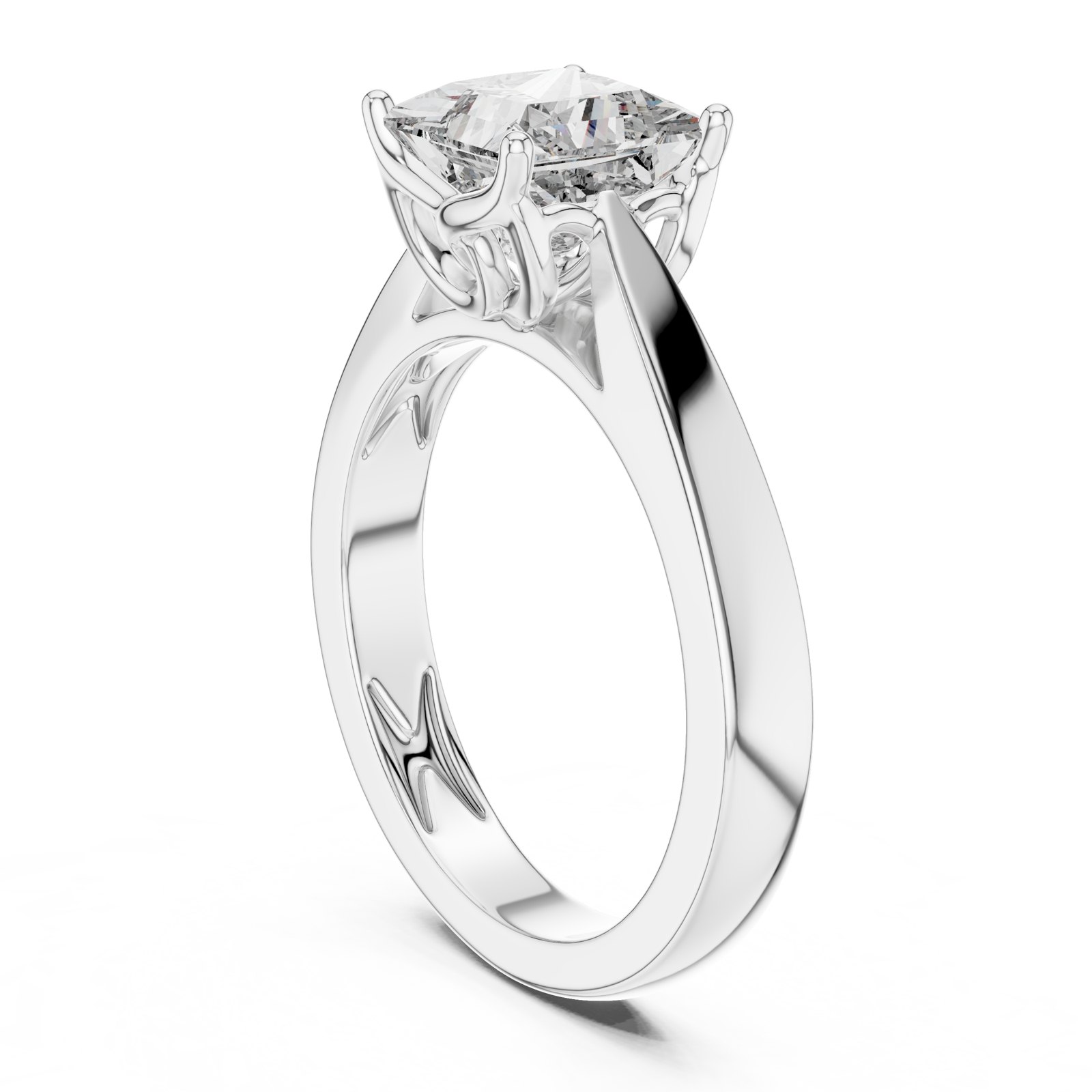 Alexa Princess Cut Cathedral Solitaire Engagement Ring in white gold