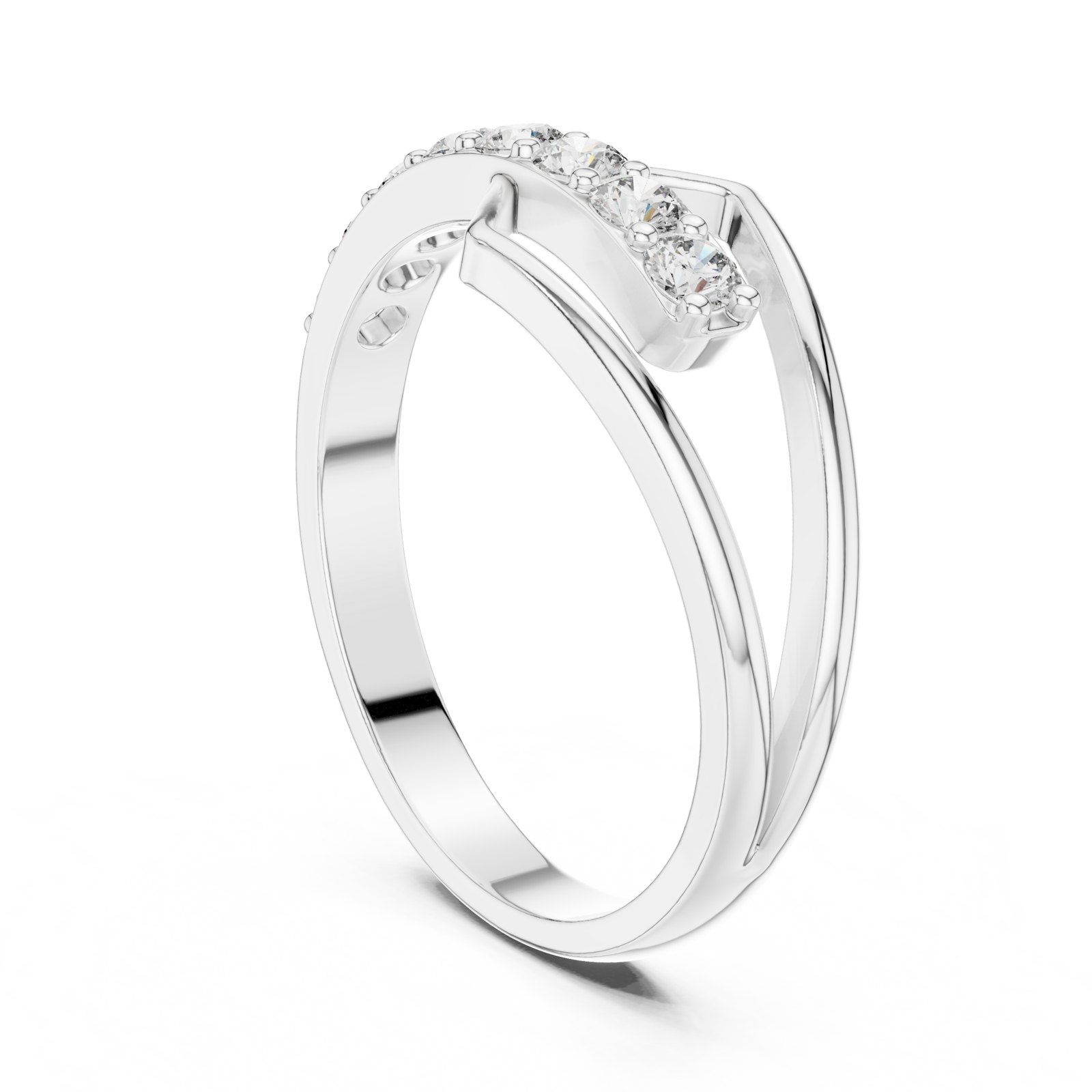 Brenna Split Shank Bypass Ring with Round Diamonds in white gold