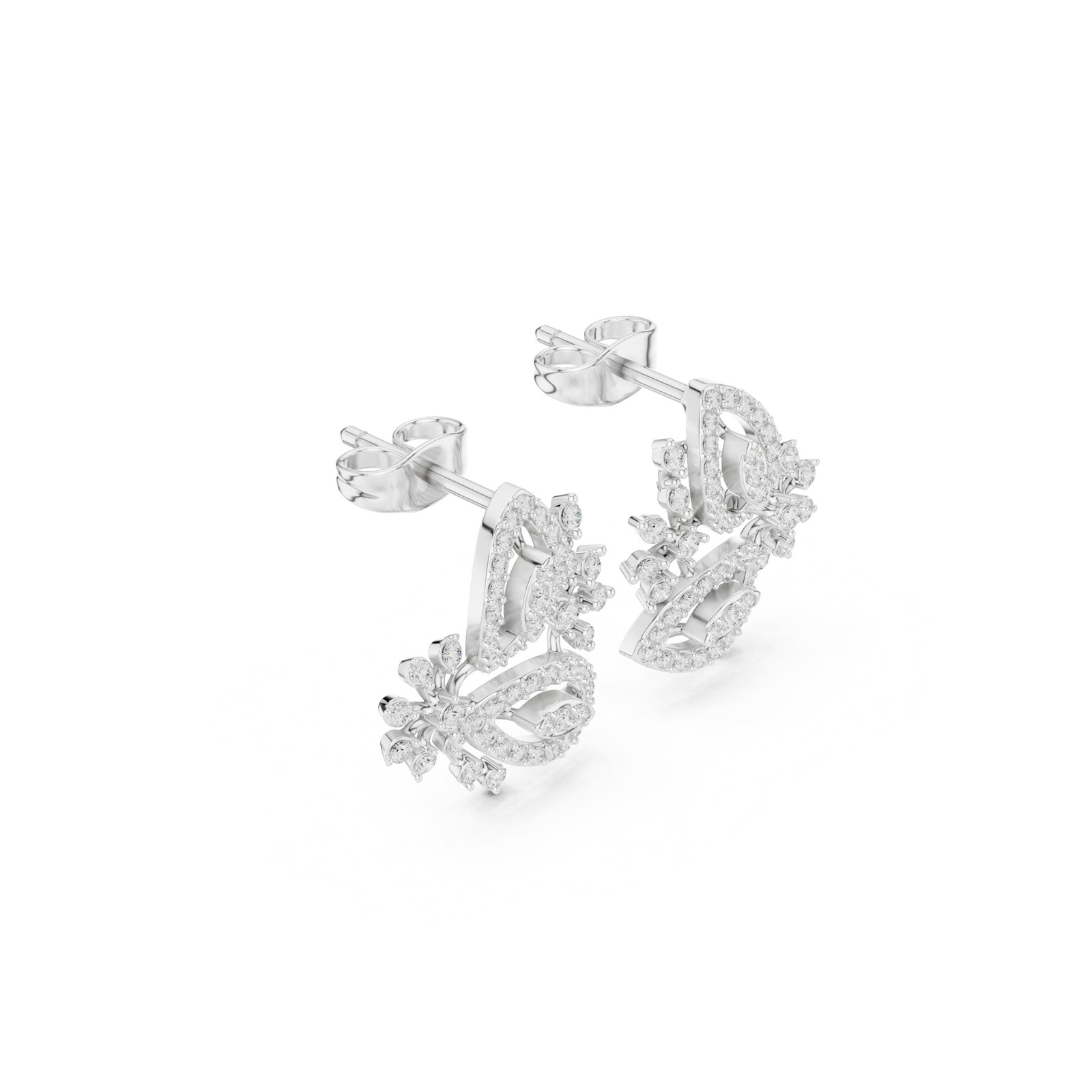Tove Leafy Spray Pavé Stud Earrings in white gold
