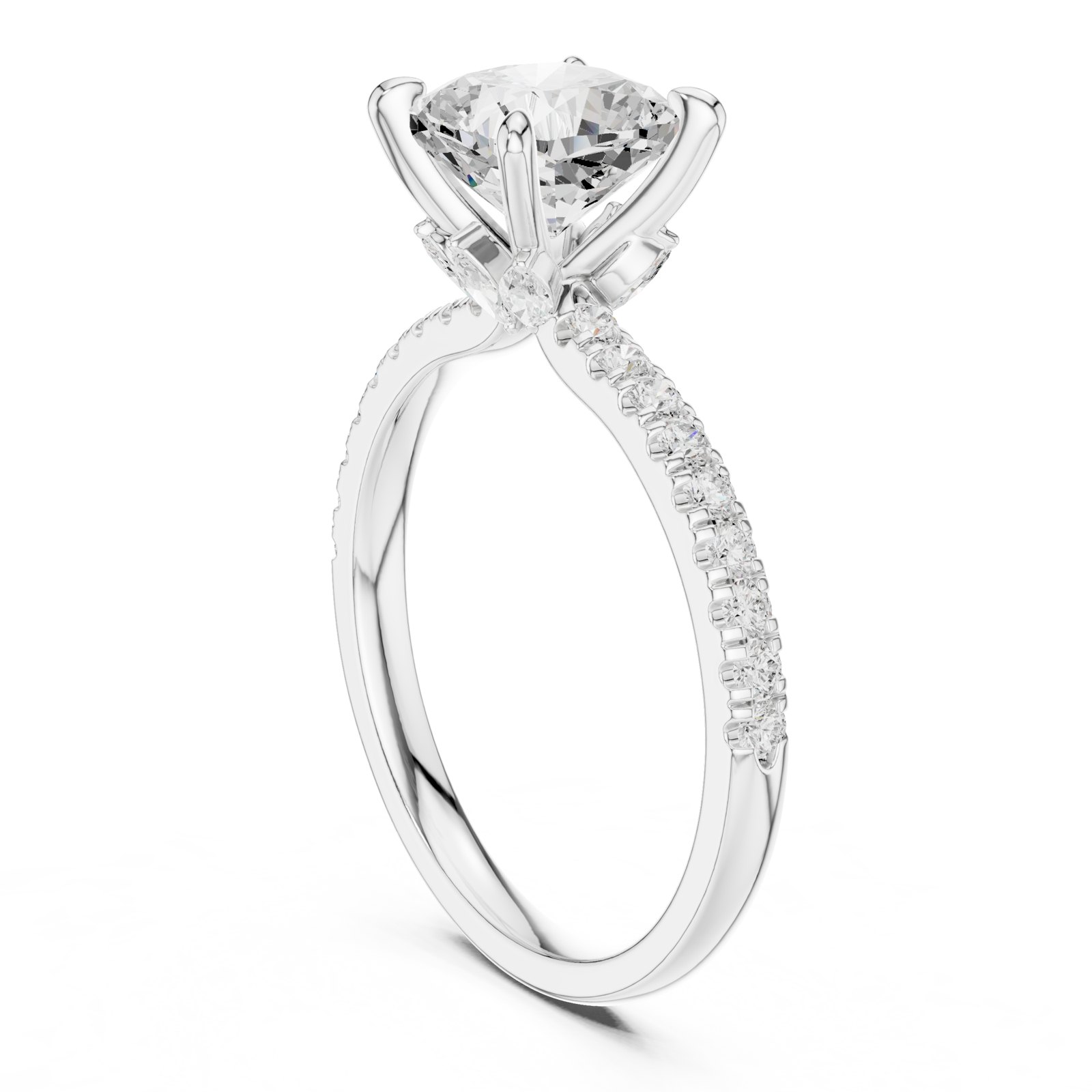 Fabia Cushion Twist Pavé Engagement Ring in white gold
