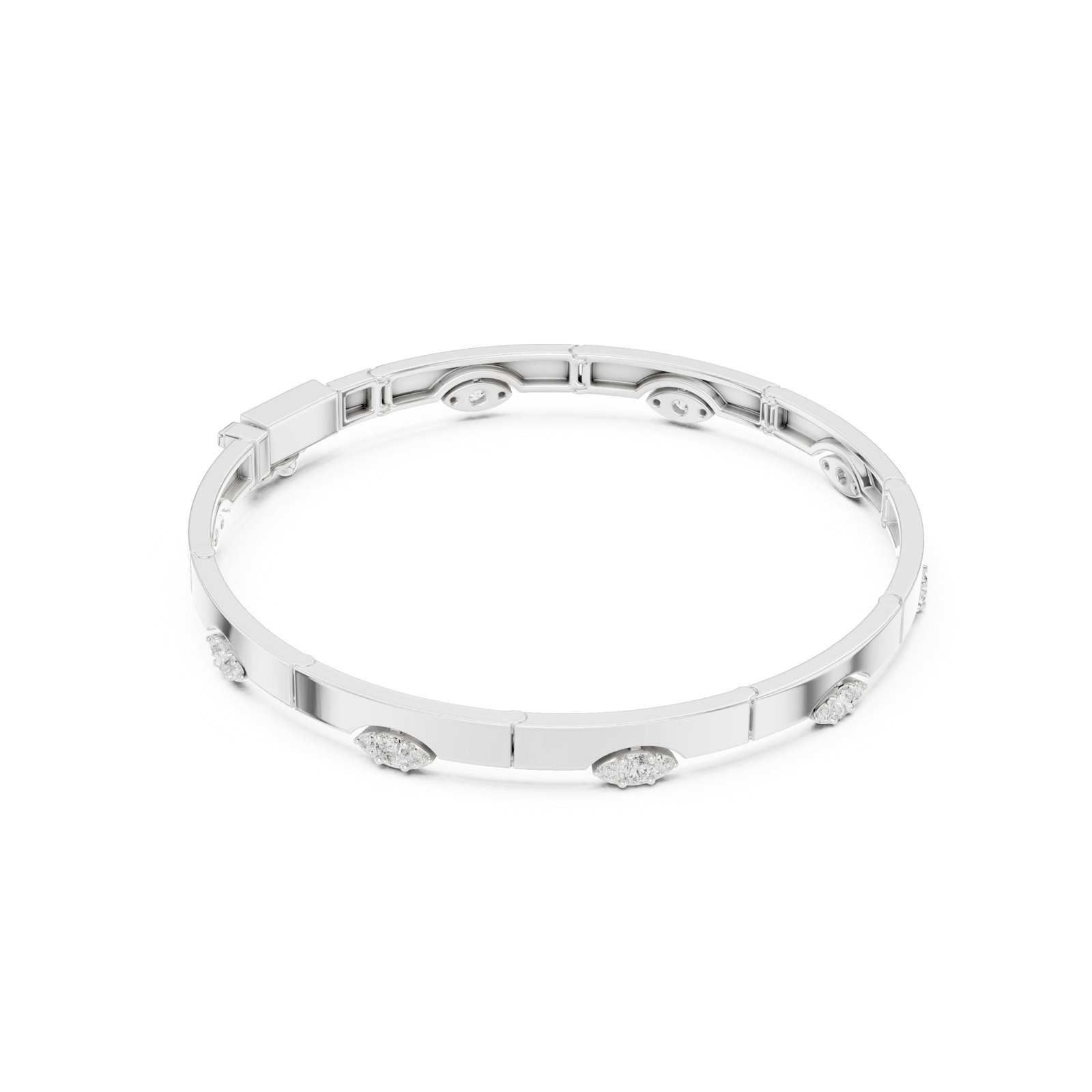 Onaona Almond Station Diamond Link Bangle in white gold