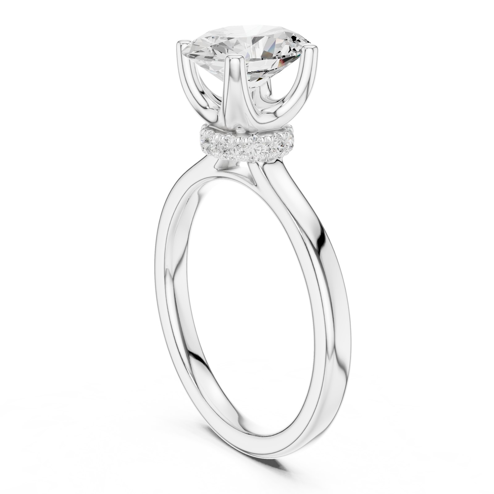 Ianthe Oval Hidden Halo Engagement Ring with Plain Band in white gold