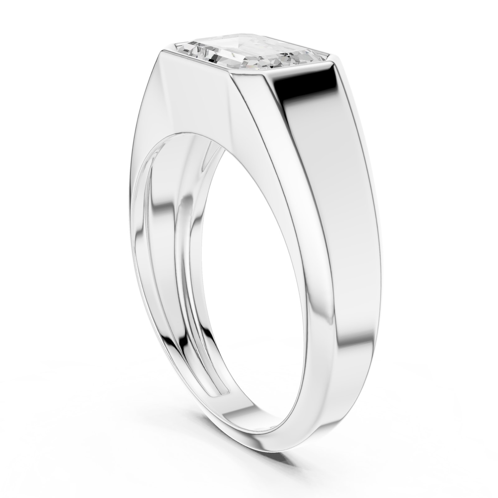 Callum Men's Emerald Cut Bezel Signet Style Ring in white gold