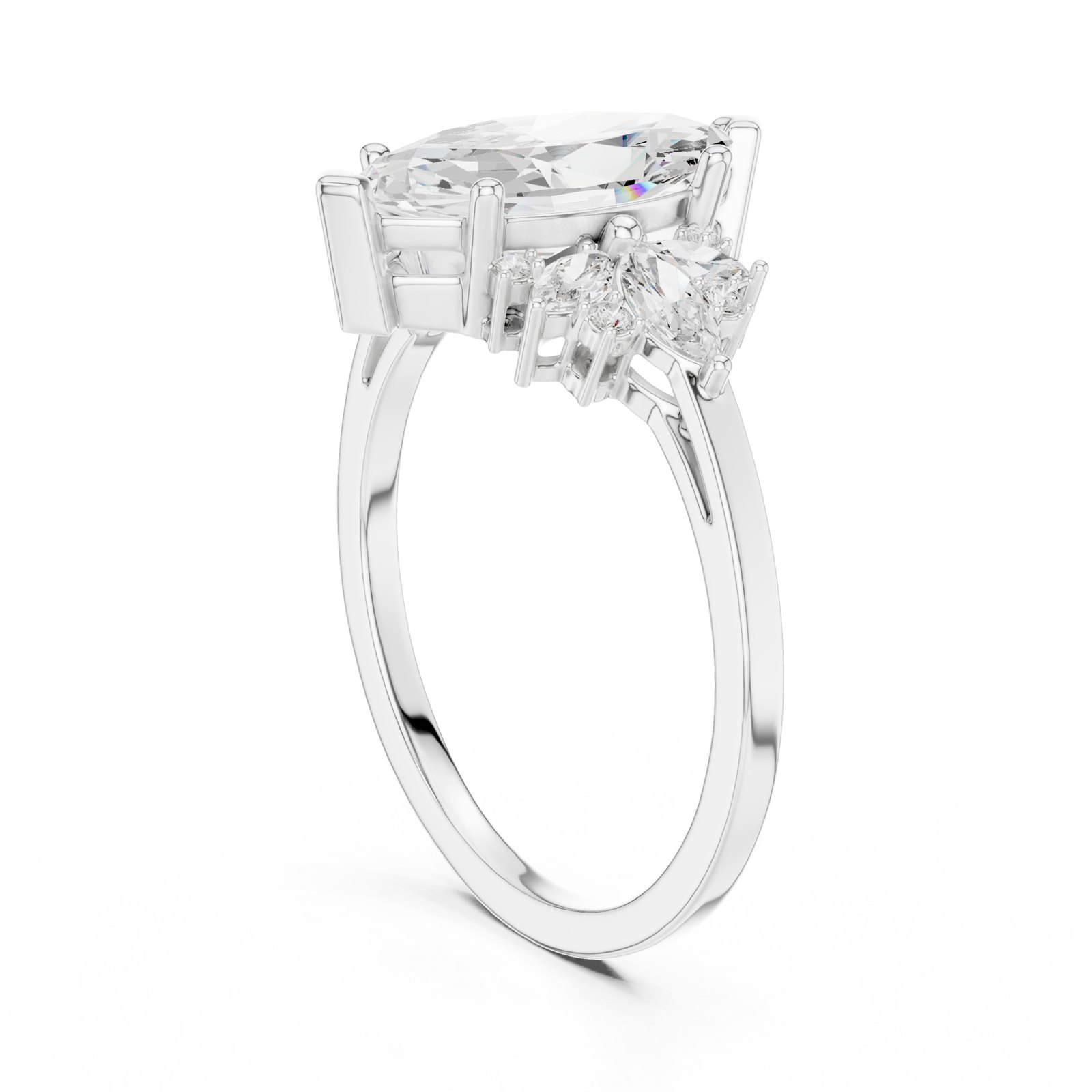 Katrina Marquise Cluster Engagement Ring with Petal Accents in white gold