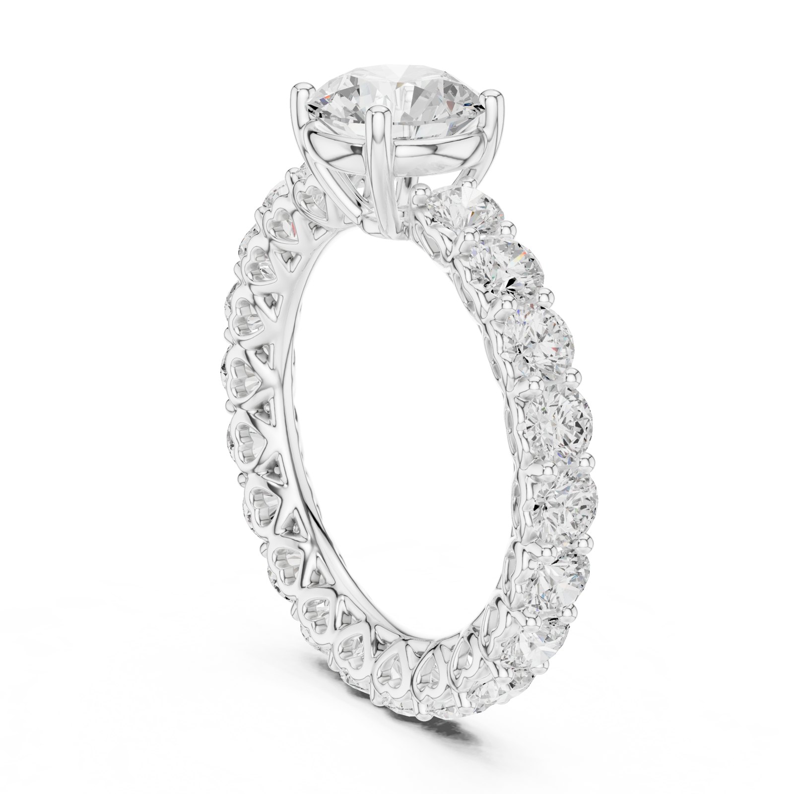 Cora Round Solitaire Engagement Ring with Shared Prong Band in white gold