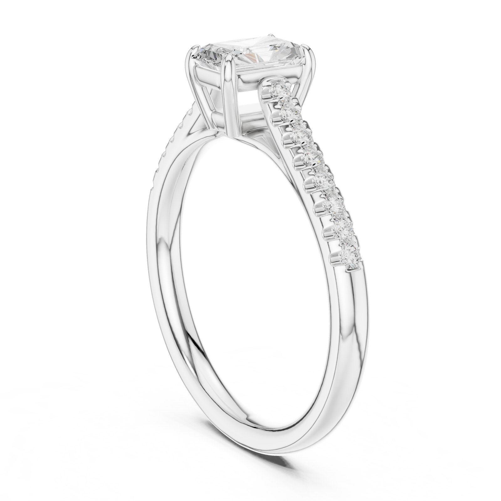 Celine Radiant Cut Solitaire Engagement Ring with Pavé Shoulders in white gold