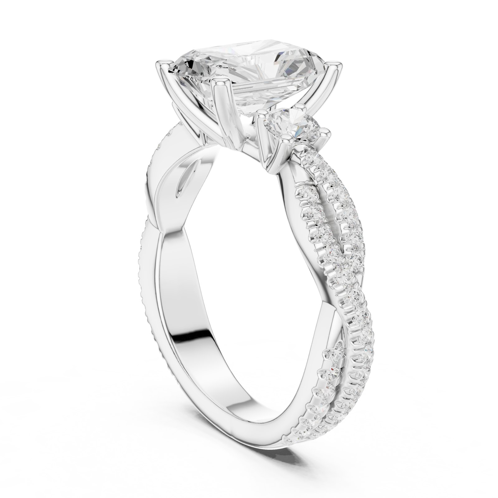 Gianna Radiant Twist Pavé Engagement Ring in white gold