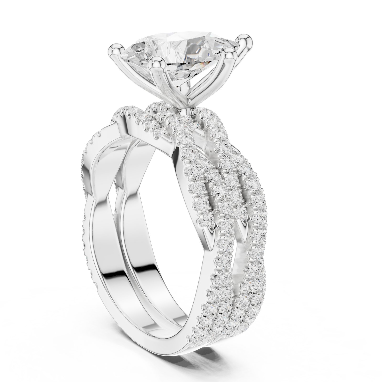Leonie Pear Braided Pavé Wide Band Engagement Ring in white gold
