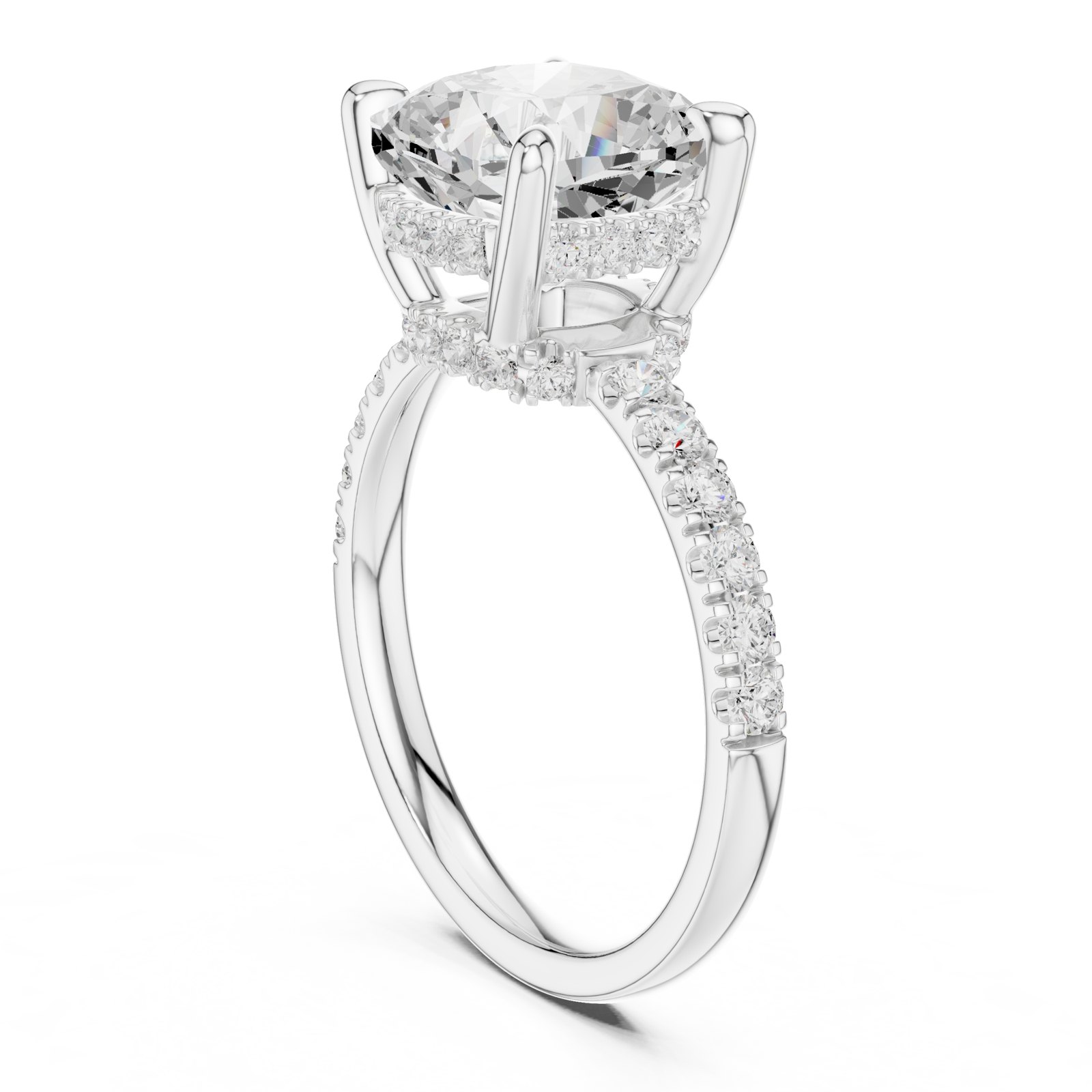 Inez Cushion Hidden Halo Engagement Ring with Tall Claws in white gold