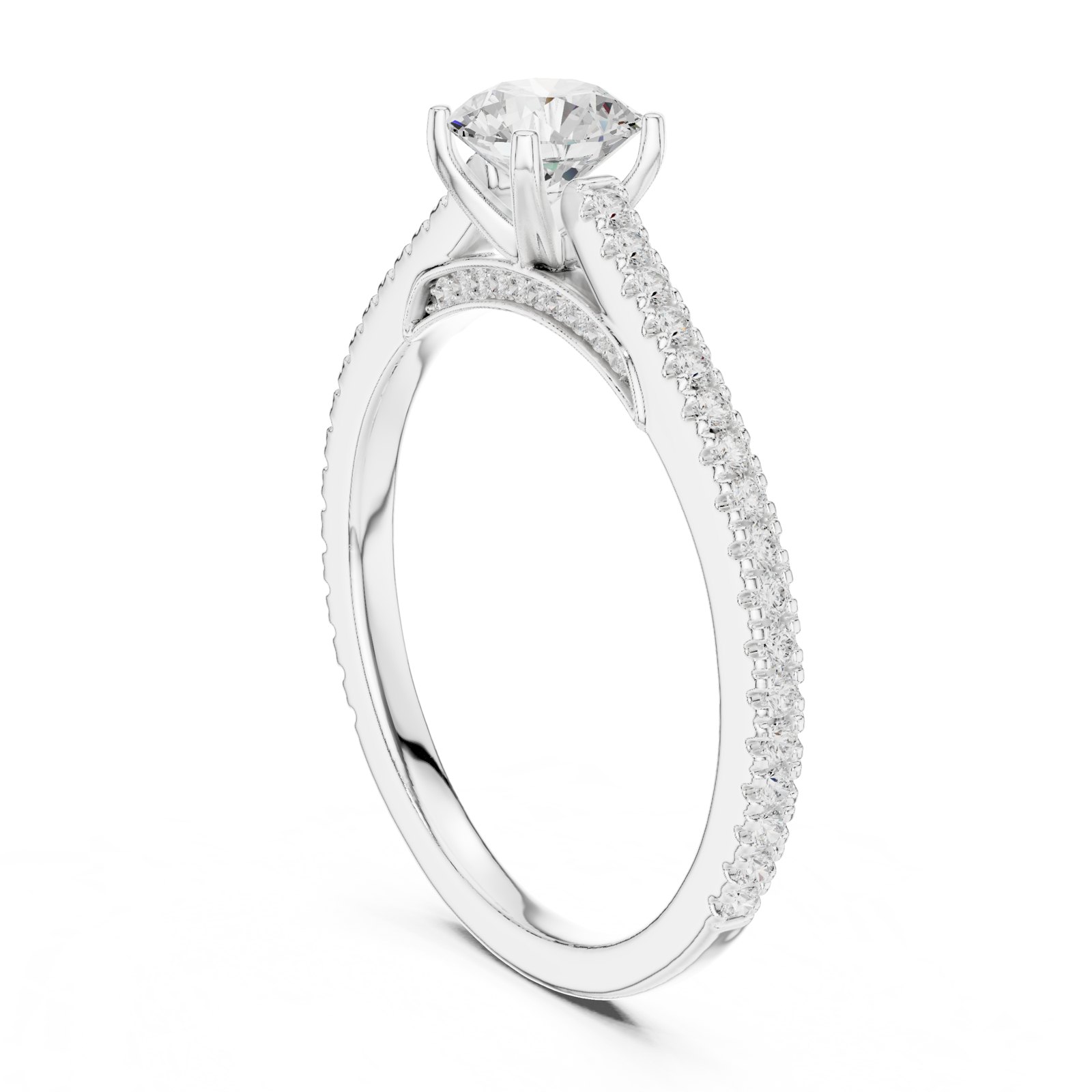 Azalea Cathedral Pavé Solitaire Engagement Ring in white gold