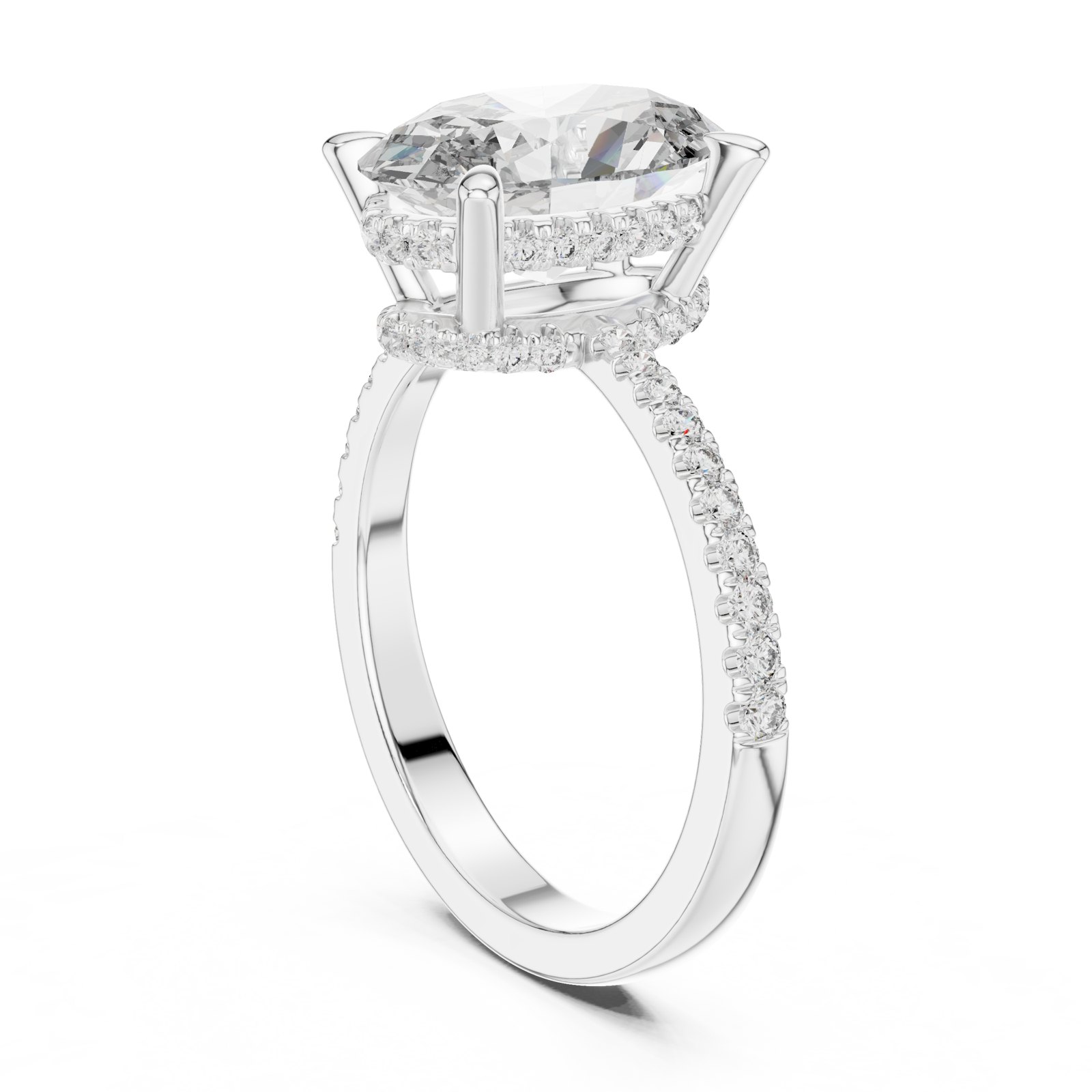 Briar Oval Hidden Halo Pavé Engagement Ring in white gold