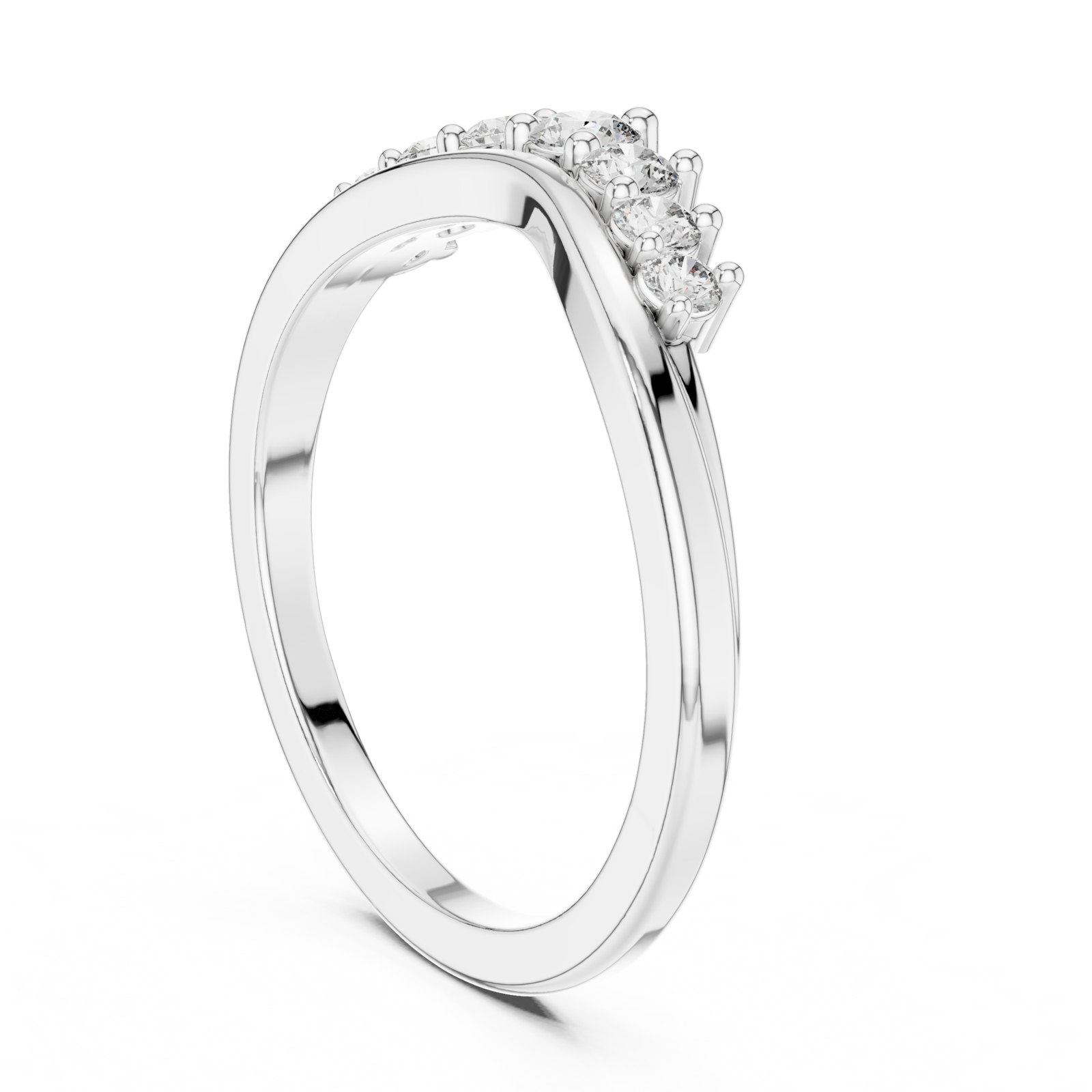Azura Contour Wedding Band with Graduated Diamond Crown in white gold
