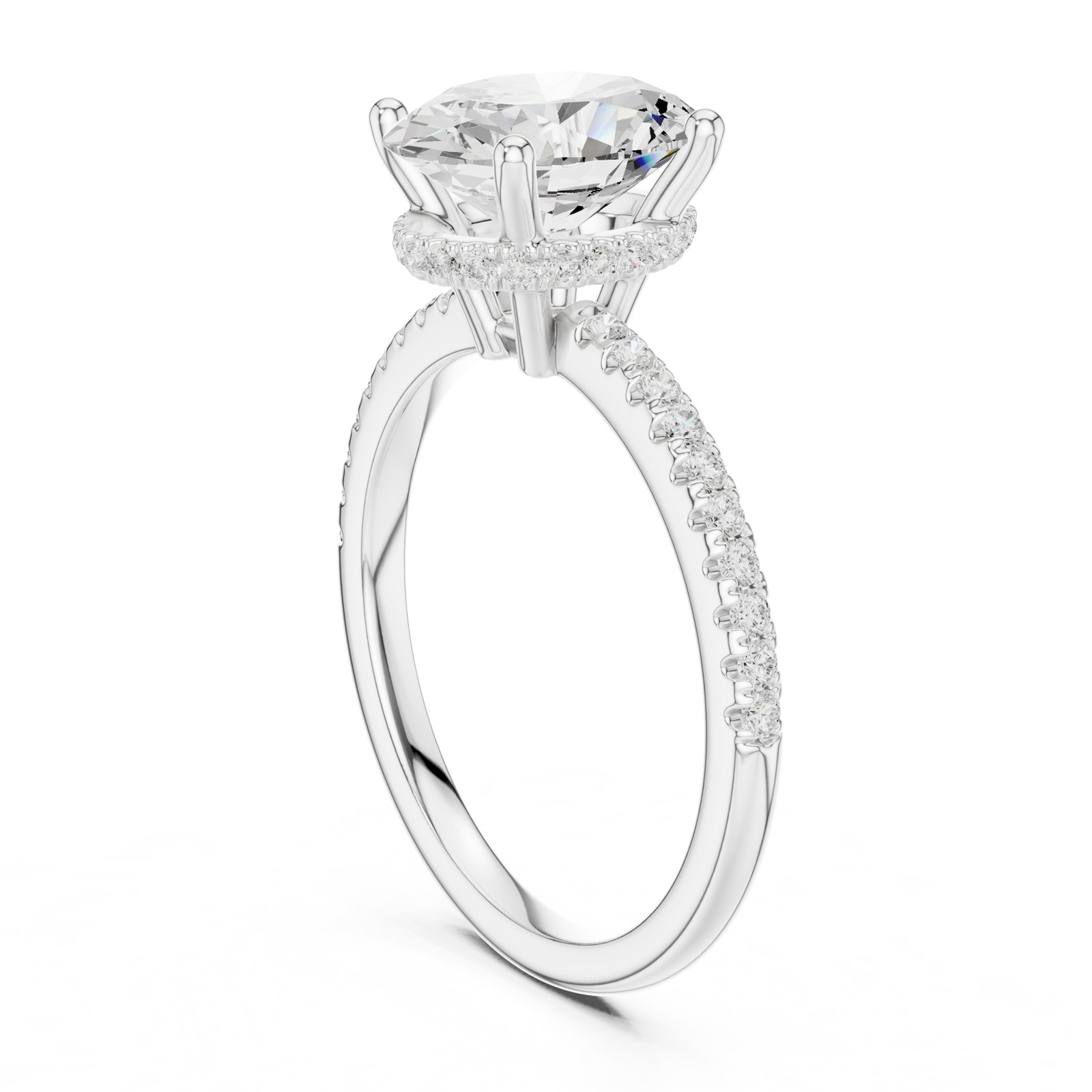 Ida Oval Hidden Halo Engagement Ring with Pavé Band in white gold