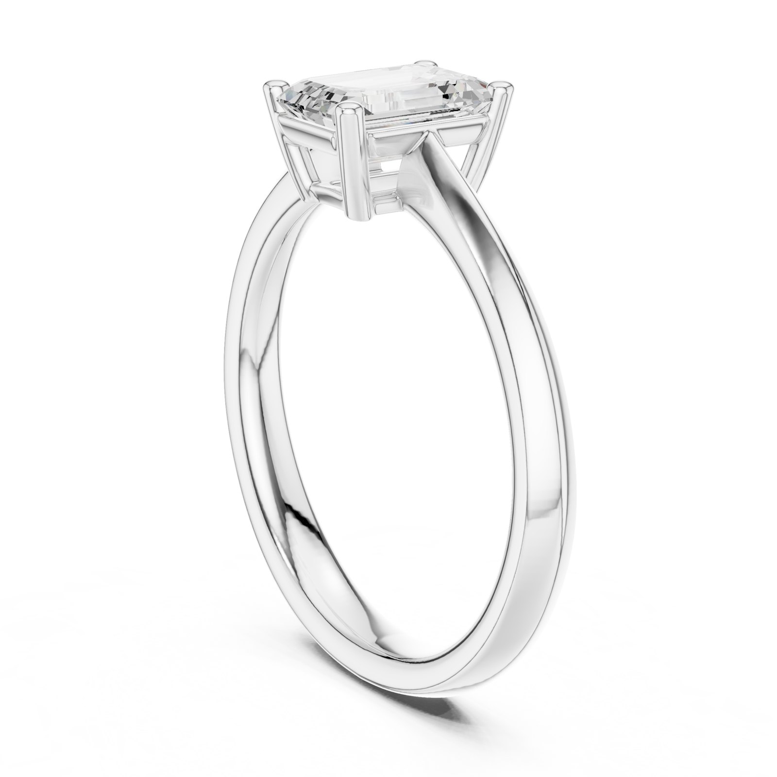 Cassie Emerald Cut Solitaire Engagement Ring with Tapered Band in white gold