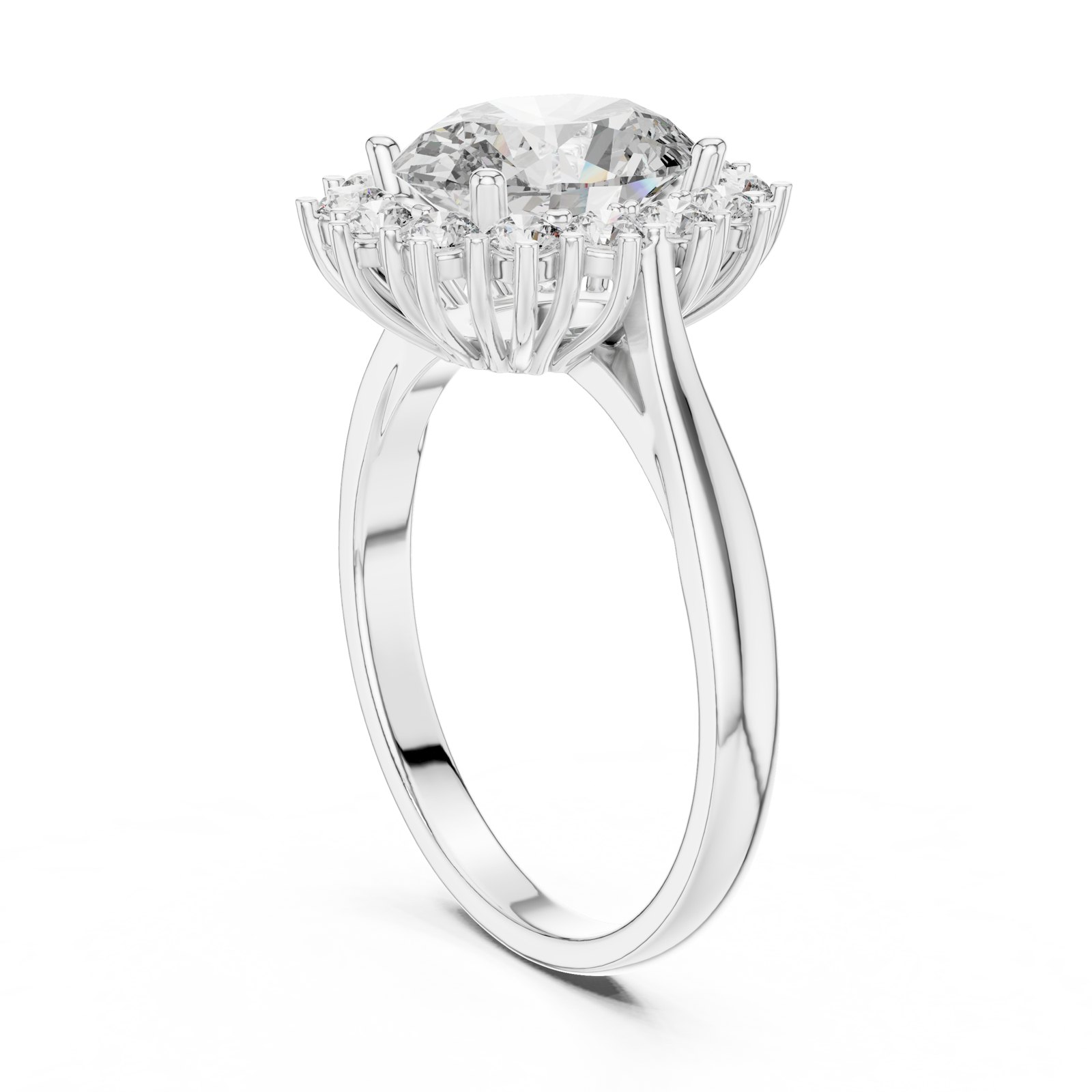 Dafina Oval Cluster Halo Engagement Ring with Cathedral Band in white gold