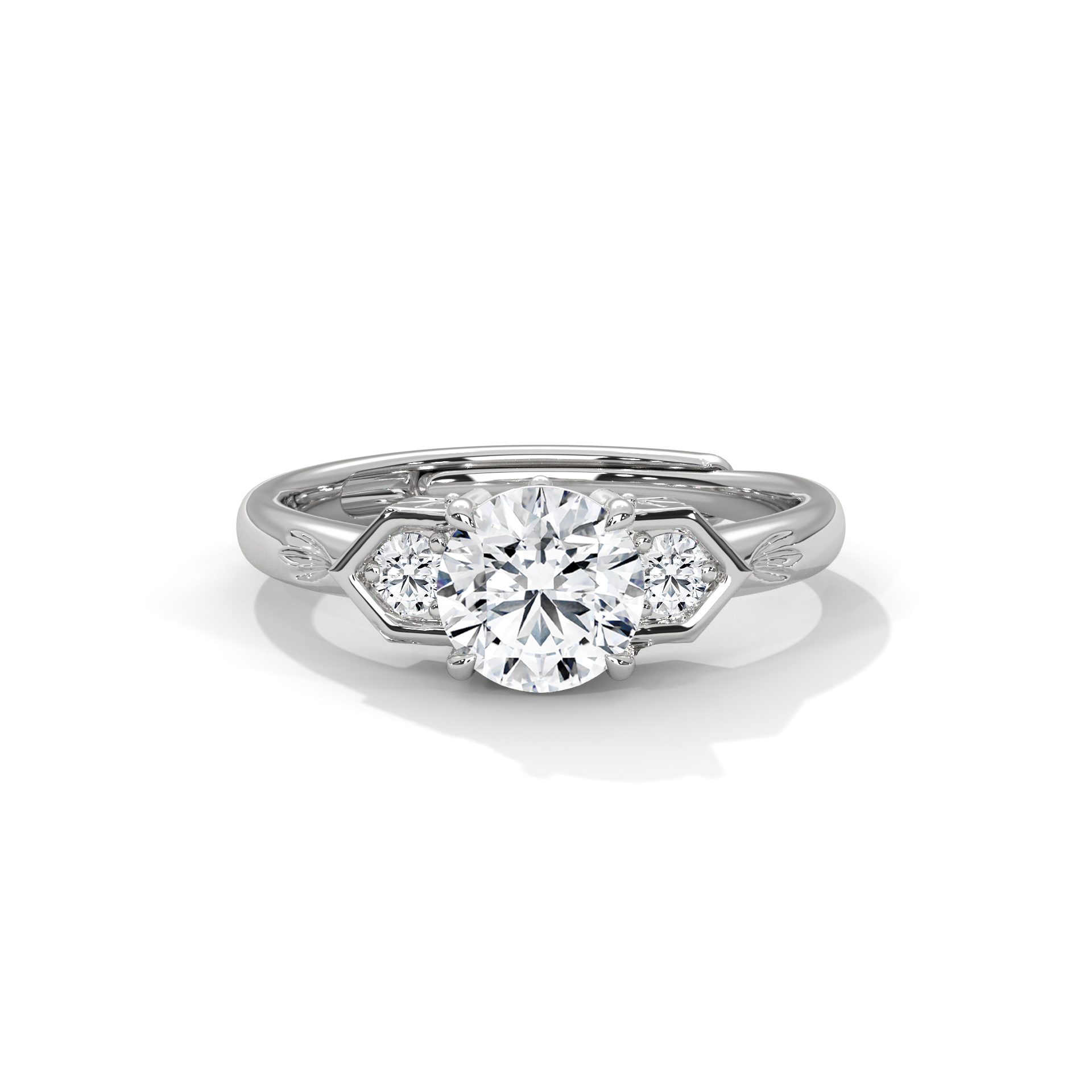 Art Deco Hexagon Three-Stone Diamond Ring