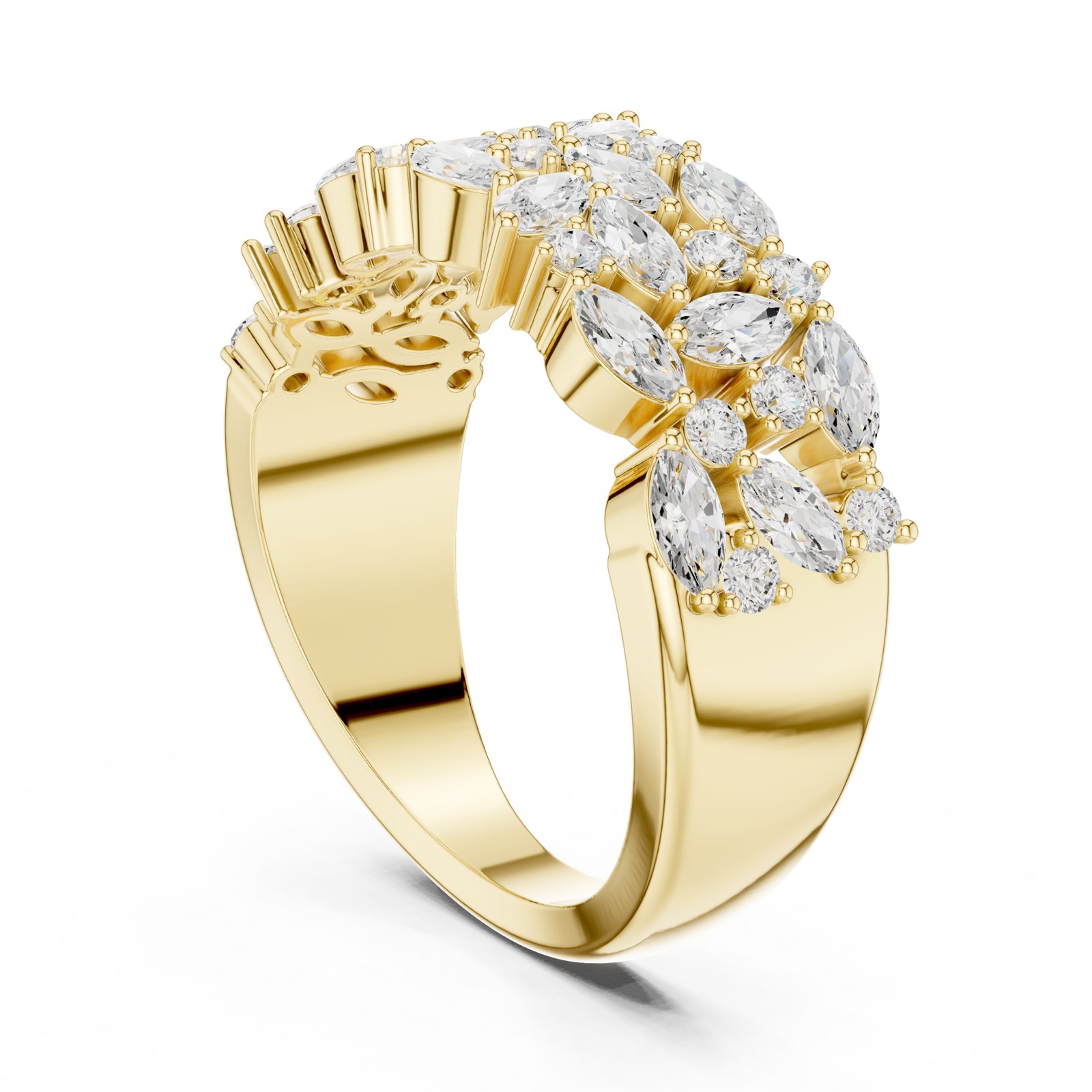 Jarmila Wide Marquise Cluster Wedding Band in yellow gold