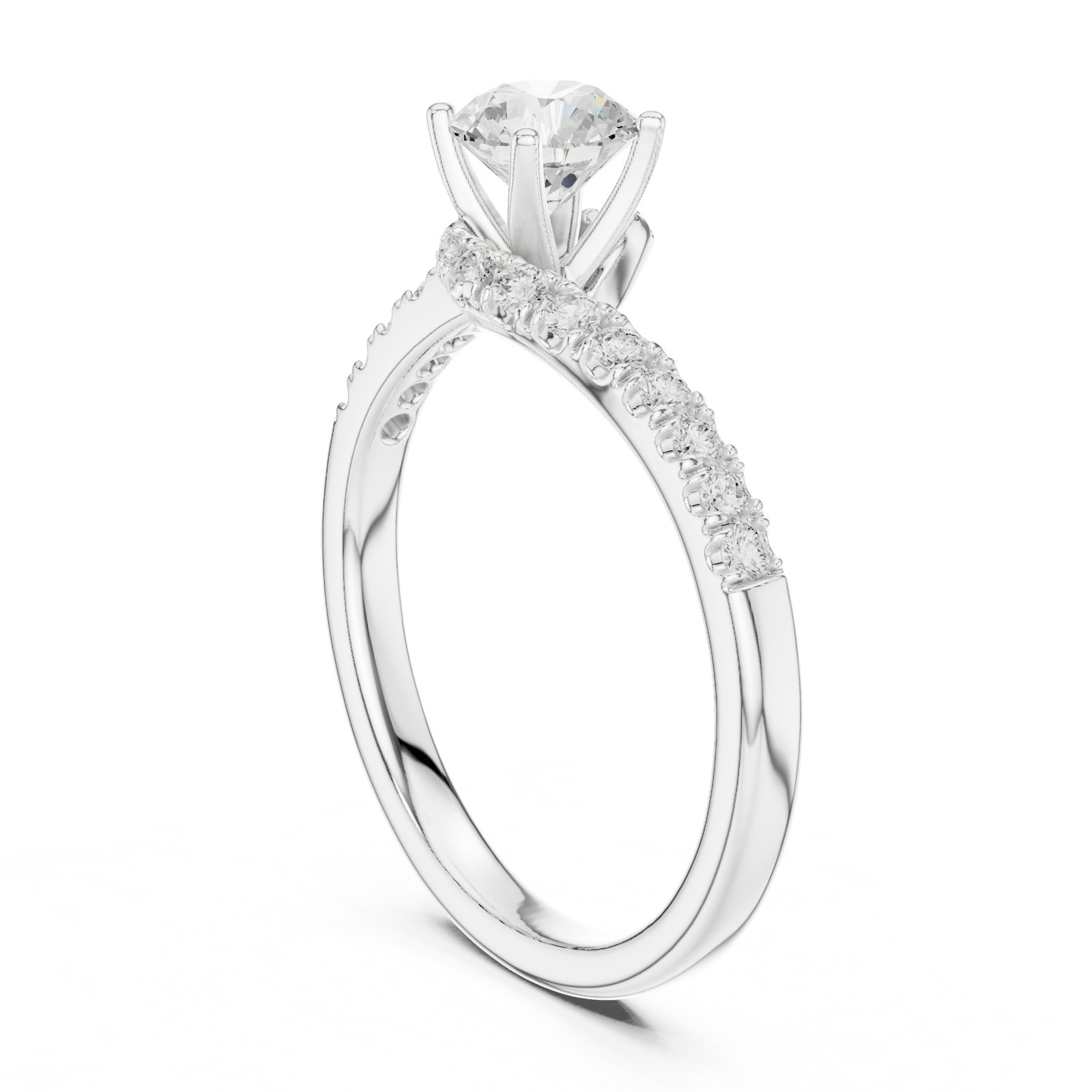Senta Round Bypass Pavé Solitaire Engagement Ring in white gold