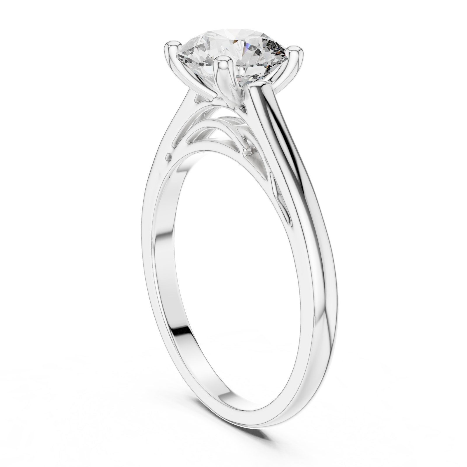Beryl Round Cathedral Solitaire Engagement Ring in white gold