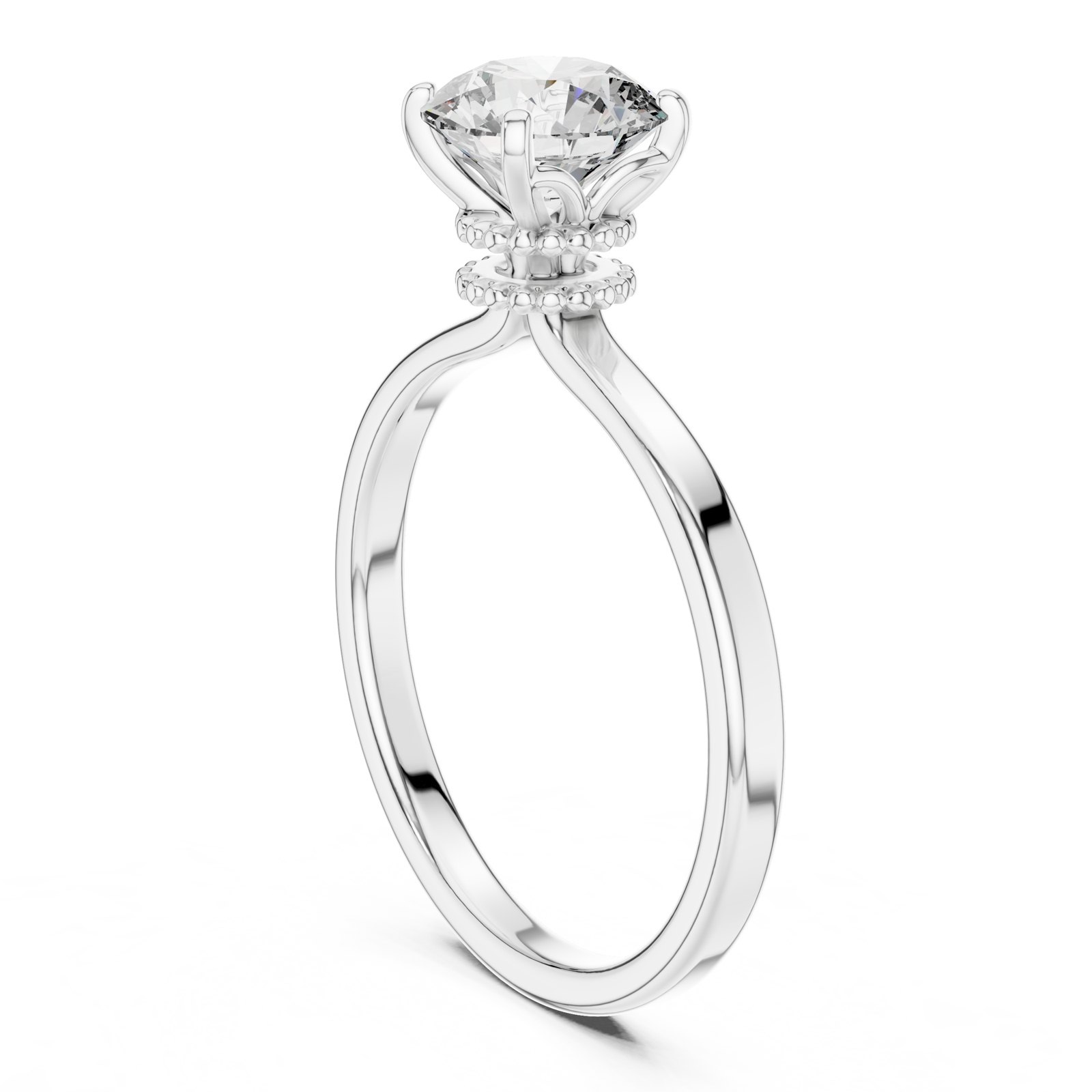 Anastasia Round Solitaire Engagement Ring with Milgrain Collar in white gold