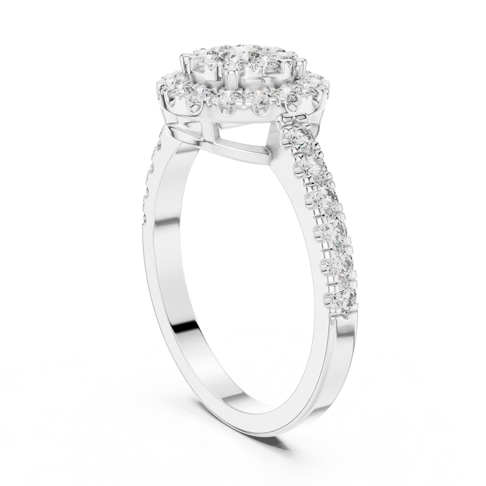 Evanthe Round Cluster Halo Engagement Ring with Pavé Band in white gold