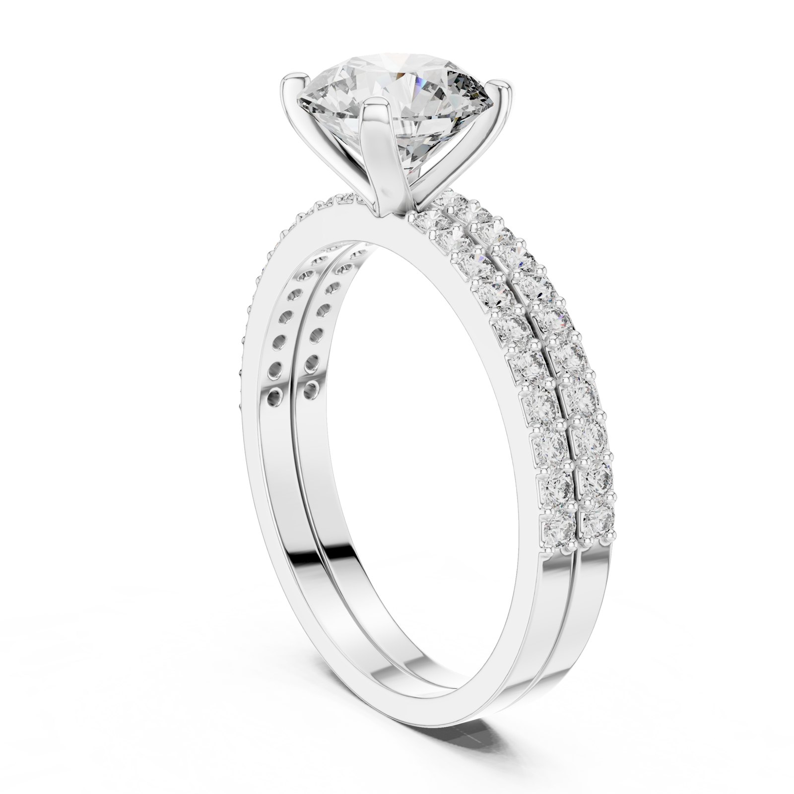 Agata Round Pavé Engagement Ring with Matching Pavé Band in white gold