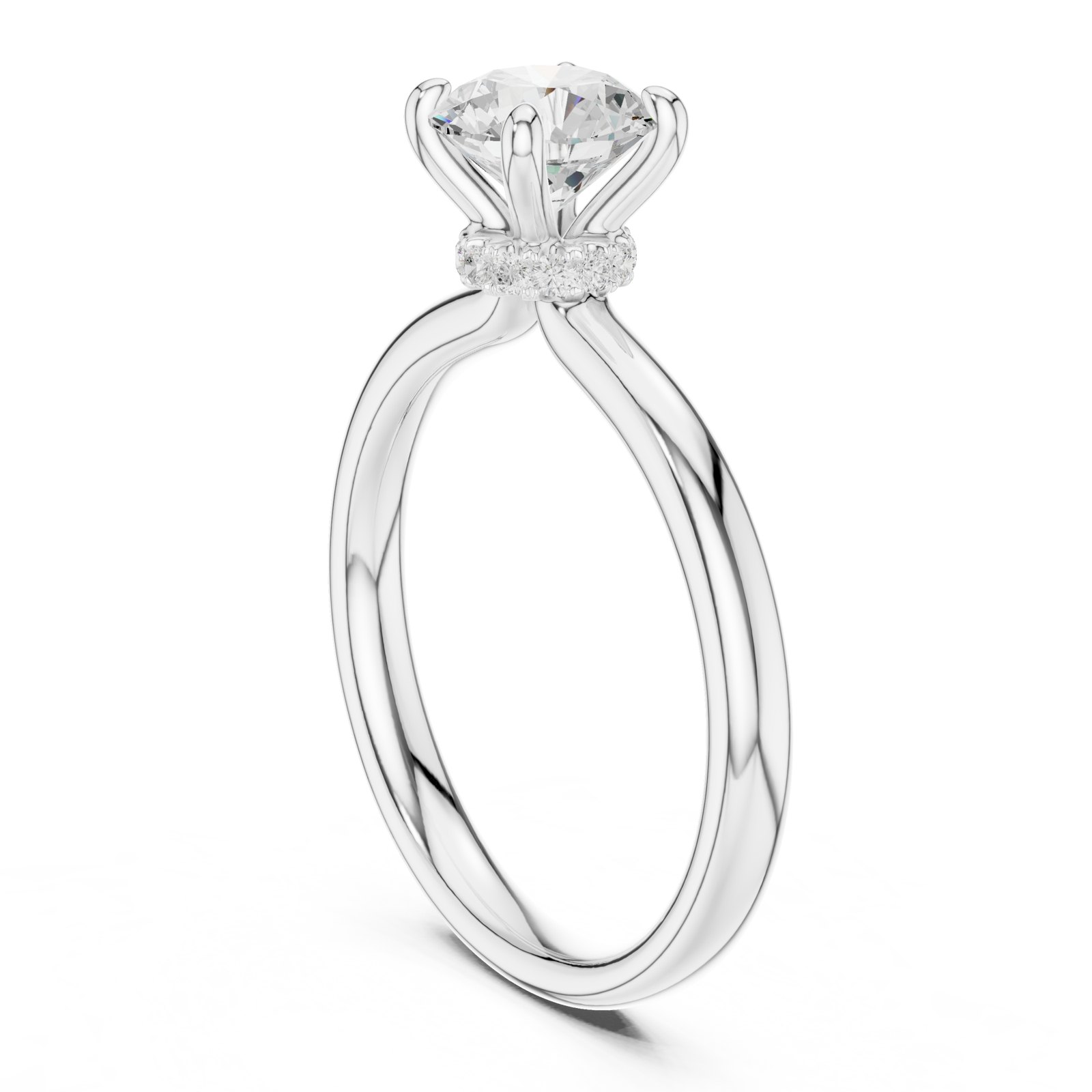 Claudia Round Hidden Halo Engagement Ring with Plain Band in white gold