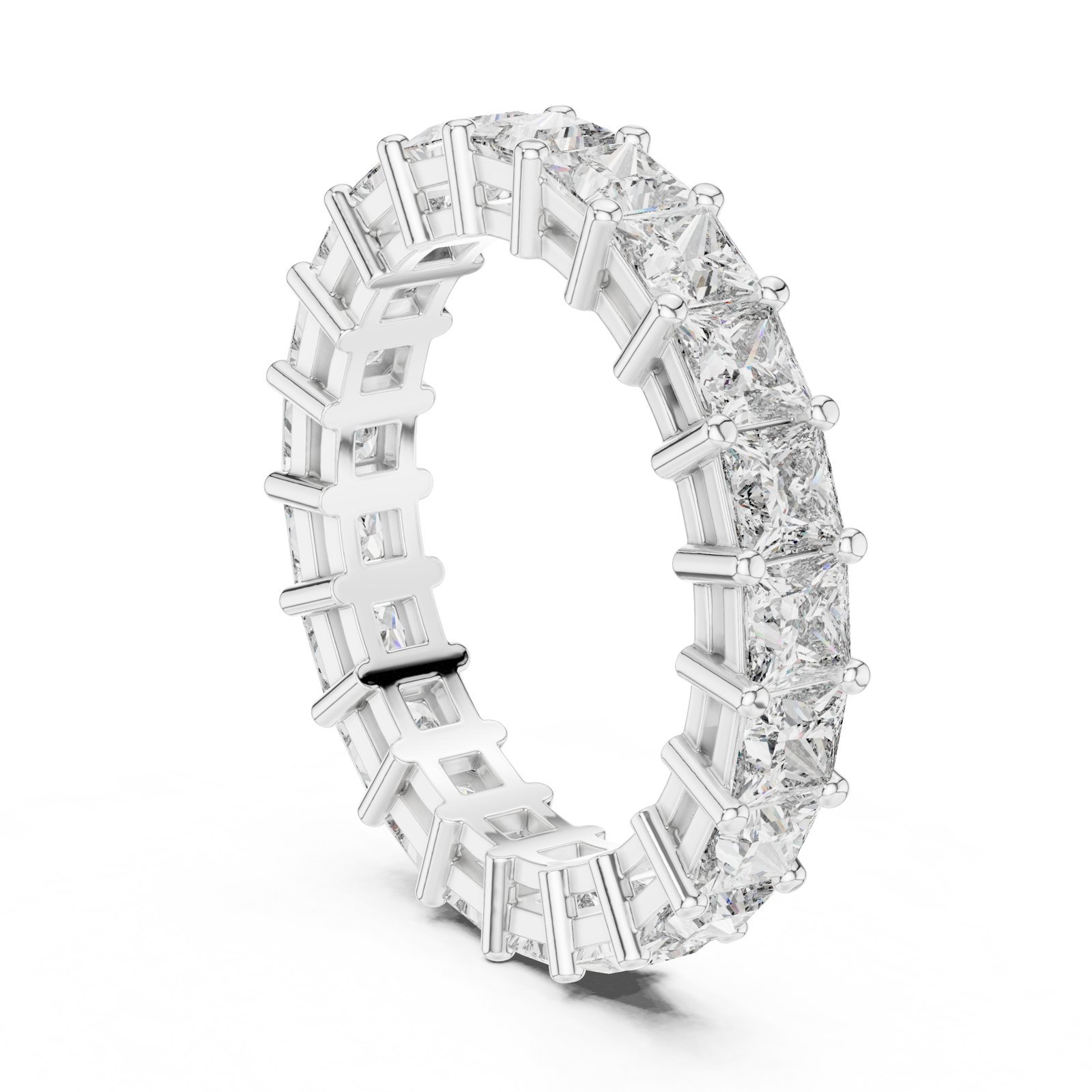 Bria Princess Shared Prong Eternity Band in white gold