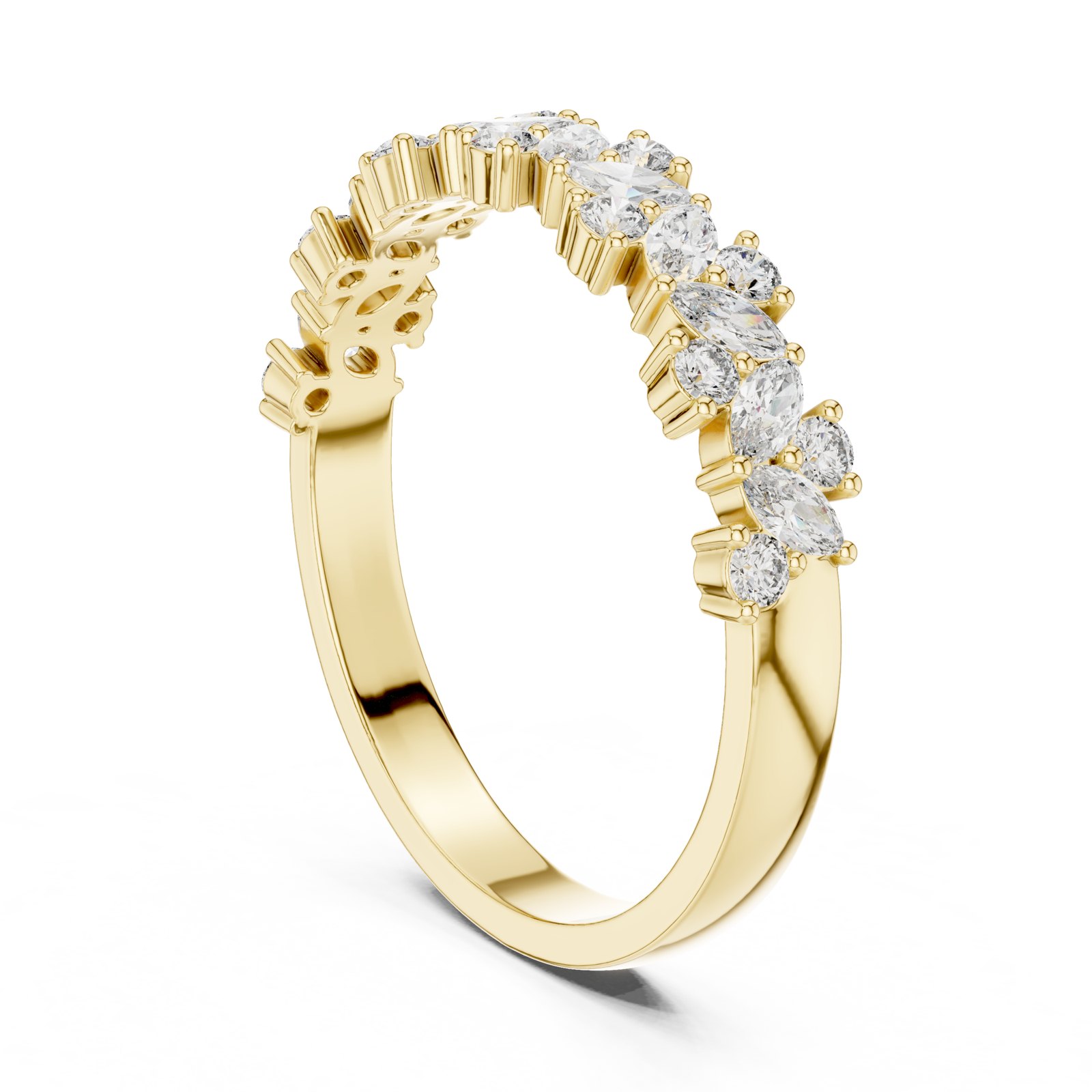 Arielle Marquise and Round Half Eternity Band in yellow gold
